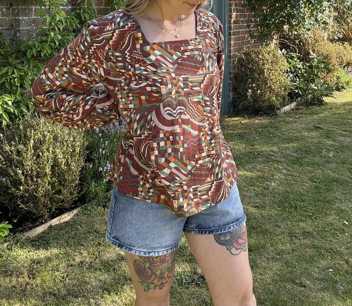 Vintage Size M 8-12 Brown Earthy Boho Handmade Top/Blouse