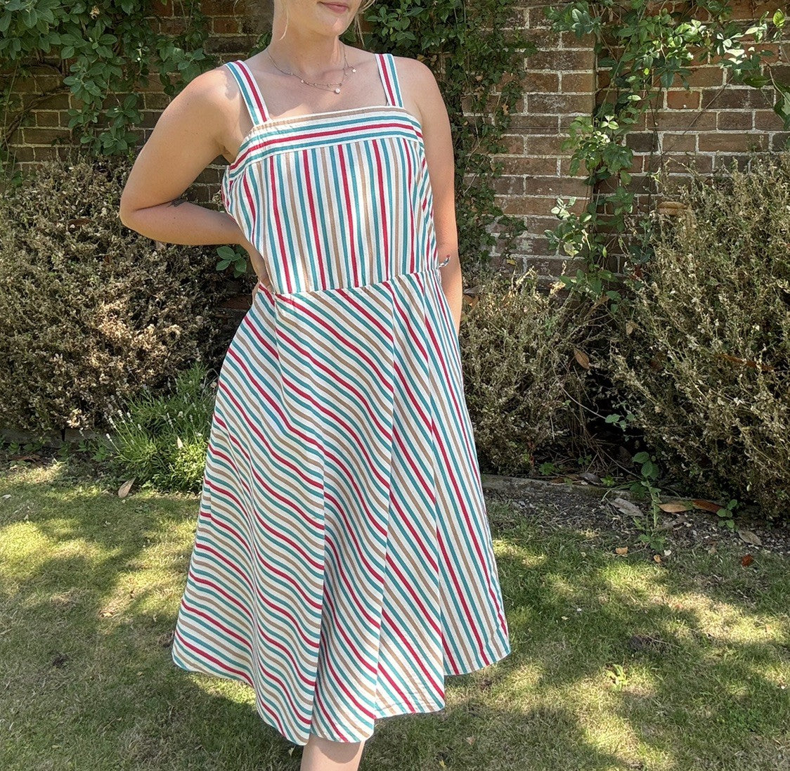 Vintage 60/70s Size M 12-14 Sailor Stripe Cotton Summer Dress
