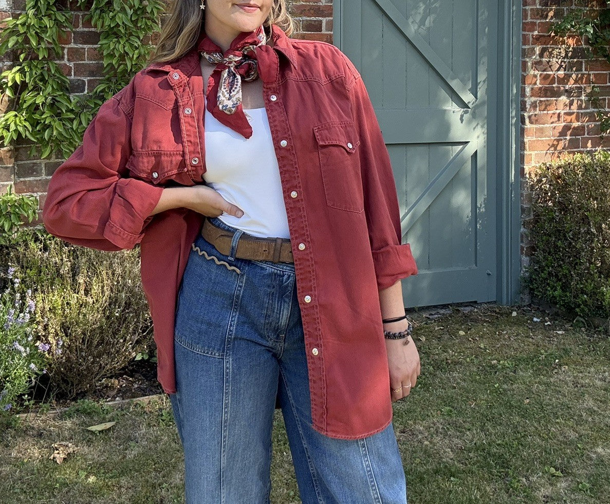 Vintage Size XL 14-18 Red Denim Western Worker Shirt Levi's