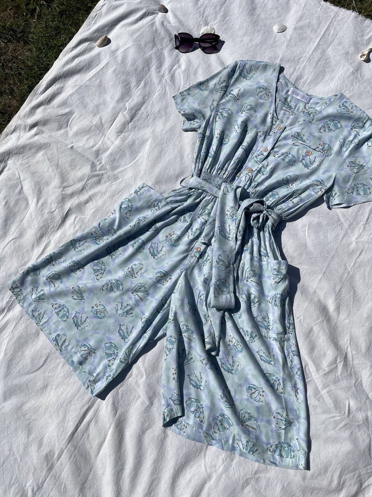 Vintage 80's Size L 10-14 Blue Shell Bermuda Playsuit Bernd Berger