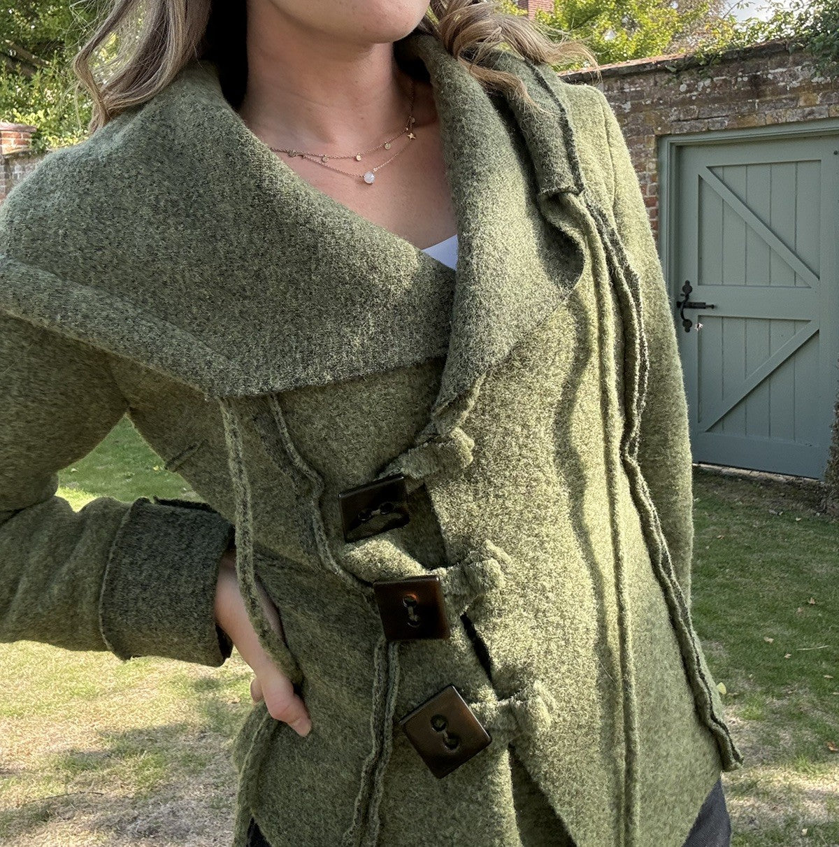 Vintage Size M 8-12 Green Y2K Felted Wool Boho Hippy Hooded Jacket