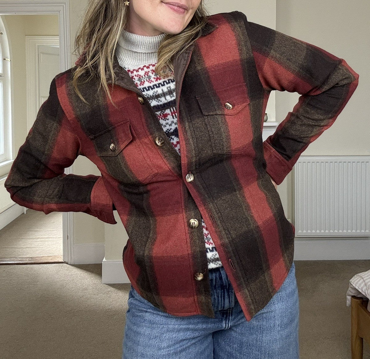 Vintage Size S 6-10 Burgundy Red Check Overshirt Jacket by Liz Claiborne