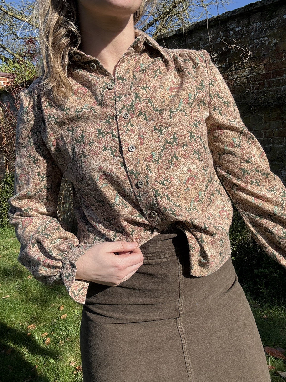 Vintage 70s Size S 8-10 Boho Paisley Cotton Blend Blouse Shirt