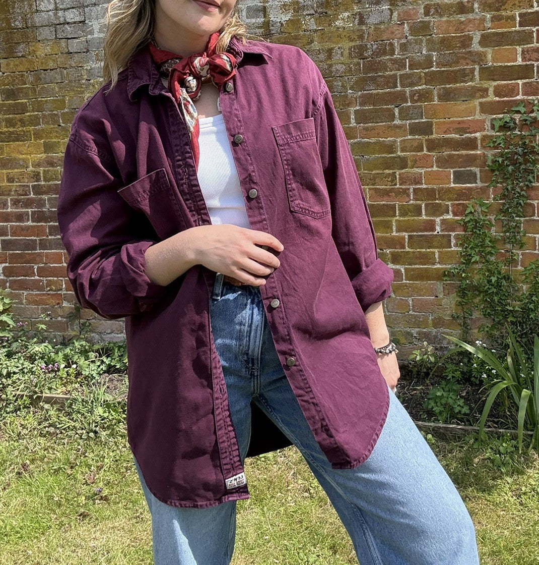 Vintage Size L 10-16 Burgundy Levi's Western Worker Shirt
