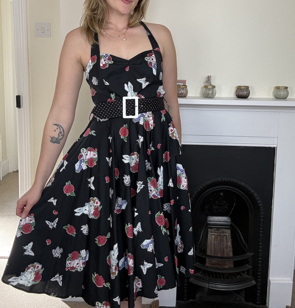 Size S 10-12 Black Drink Me Alice In Wonderland Hell Bunny Dress