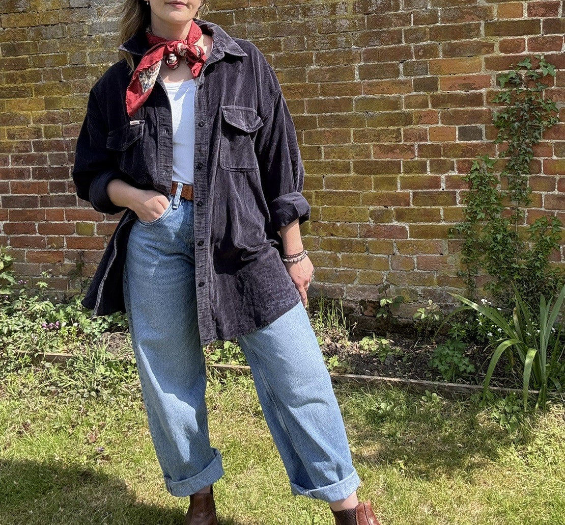 Vintage Size 2XL  16-20 Navy Corduroy Western Shirt Lee