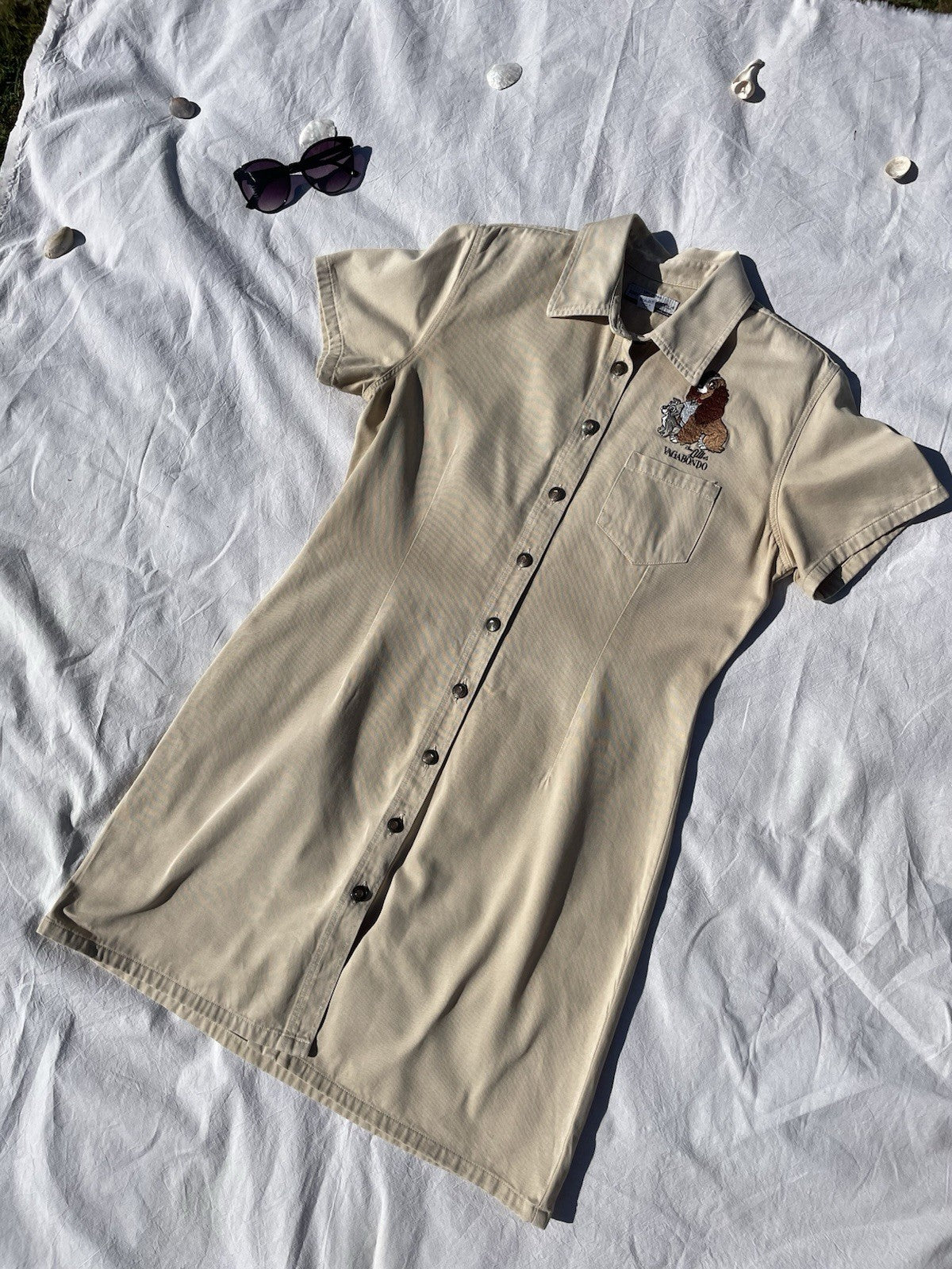 Vintage 90s Size L 12-14/16 Disney Lady & The Tramp Embroidered Denim Dress