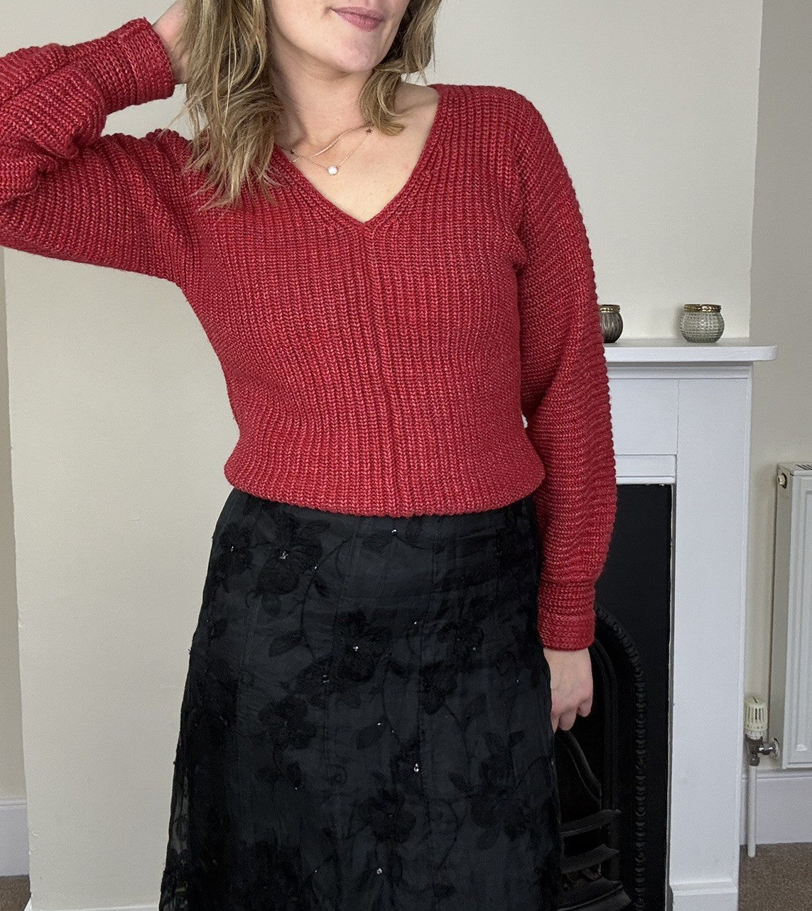 Size XS 6-8 Red Chunky Knit Linen Cotton Blend Knit Jumper Polo Ralph Lauren