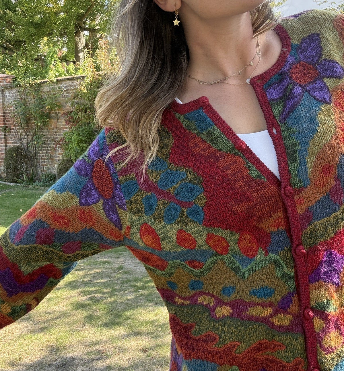 Vintage Size L 10-16 Boho Hippy Multi 100% Alpaca Cardigan The Alpaca Collection