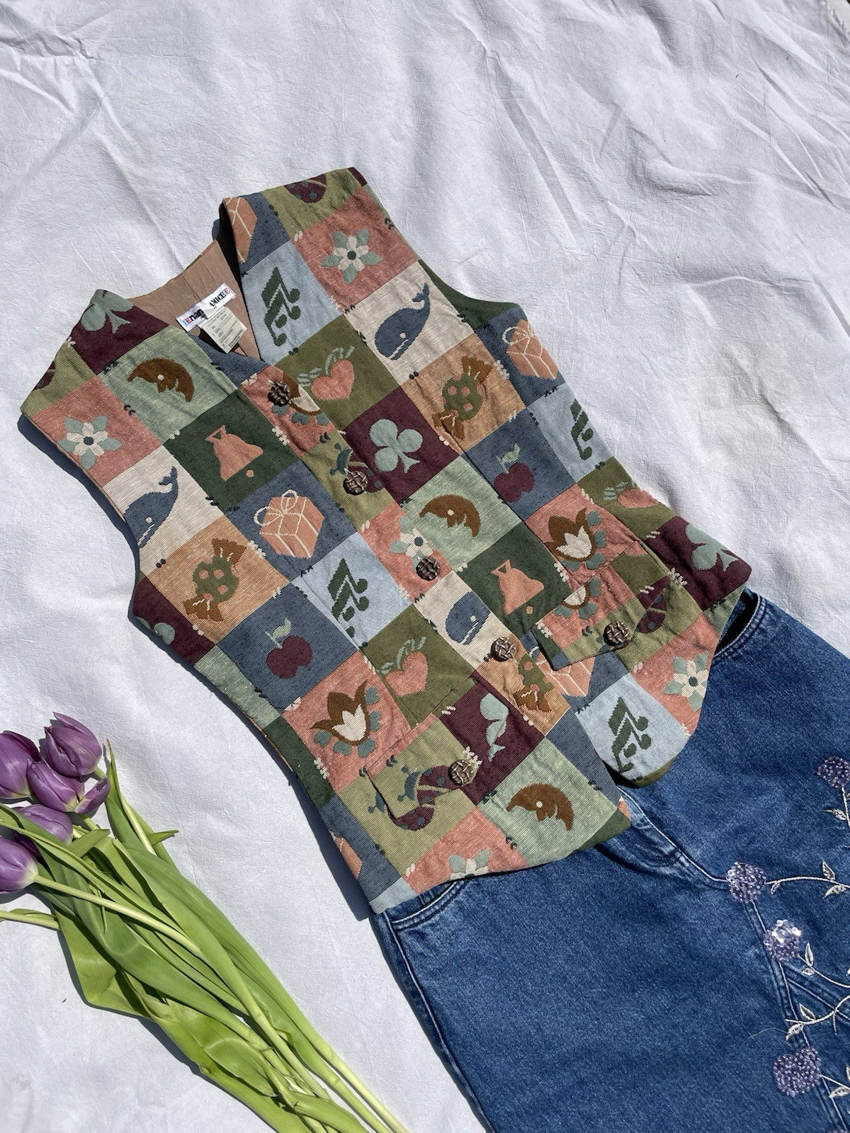 Vintage Size S 6-10 Cottage Patchwork Button Front Waistcoat