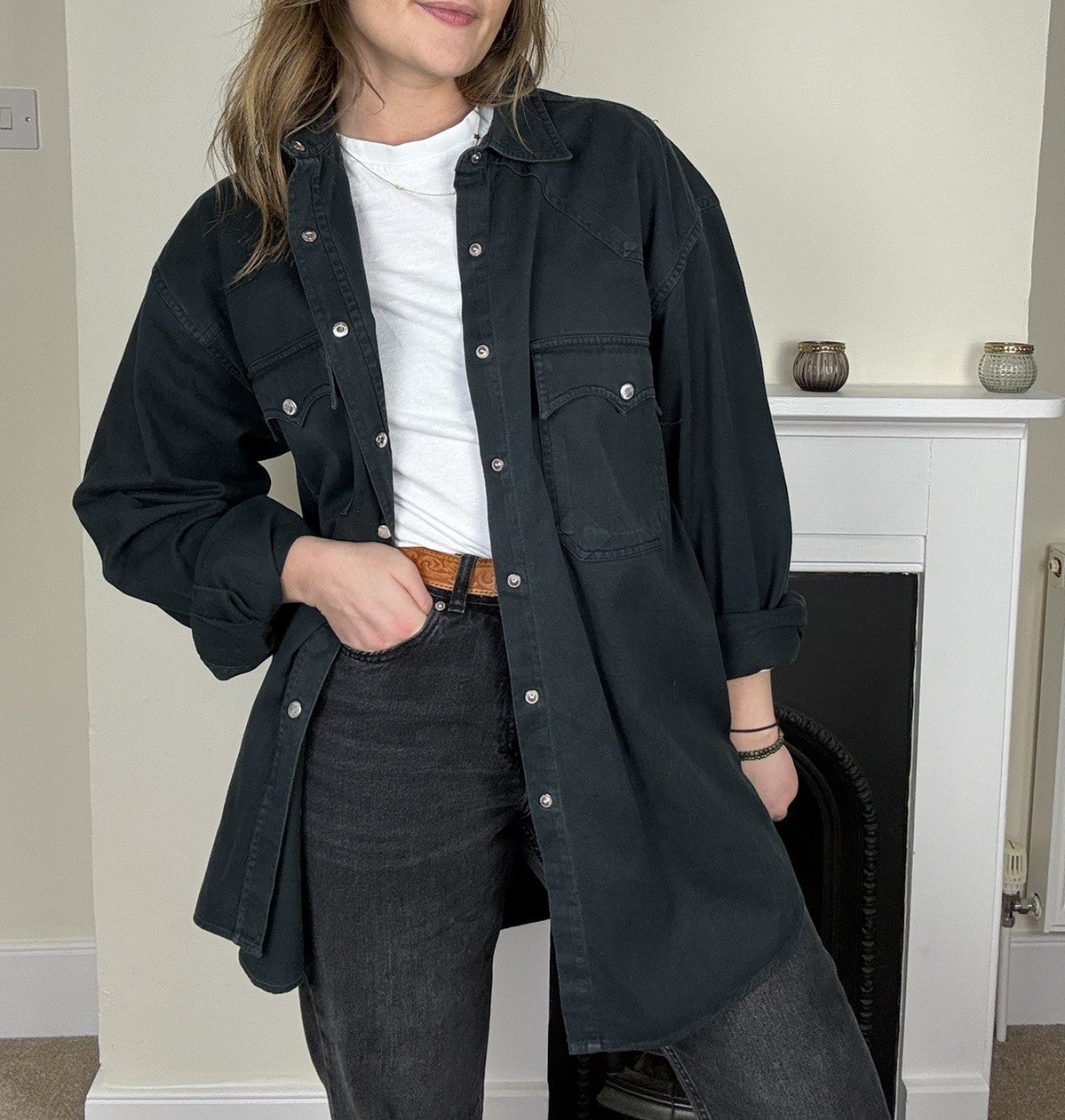 Vintage Size XL 12-16 Black Denim Western Shirt Mondial