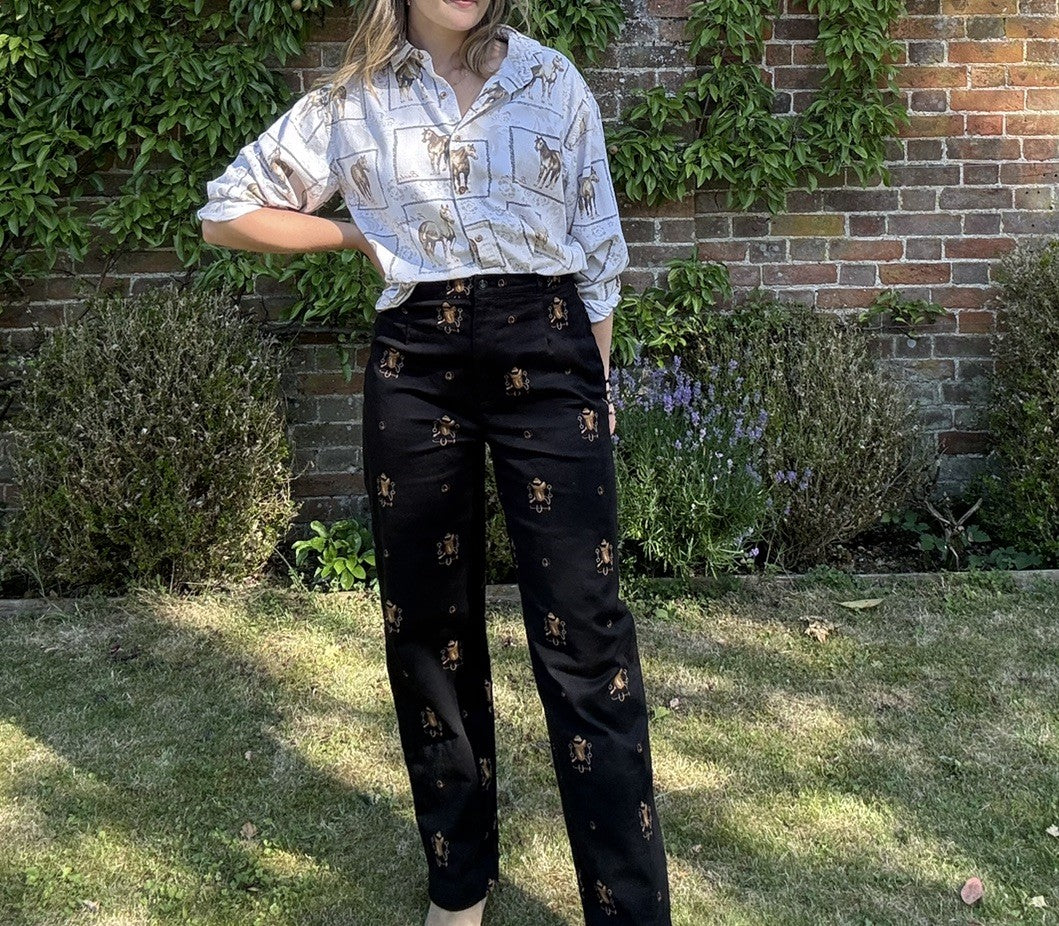 Vintage Size M 10 Black Horse & Pony Trousers Talbots