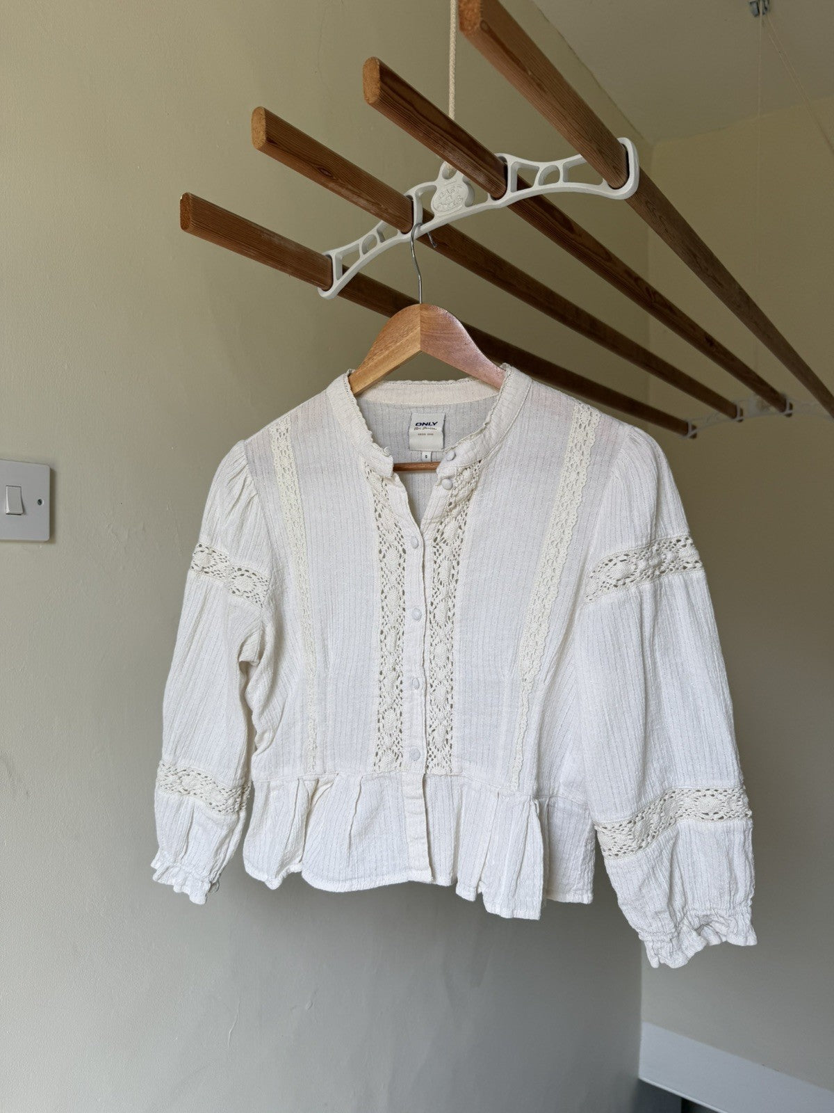 Size S 6-10 Off White Boho Crochet Lace Romantic Cotton Blouse Only