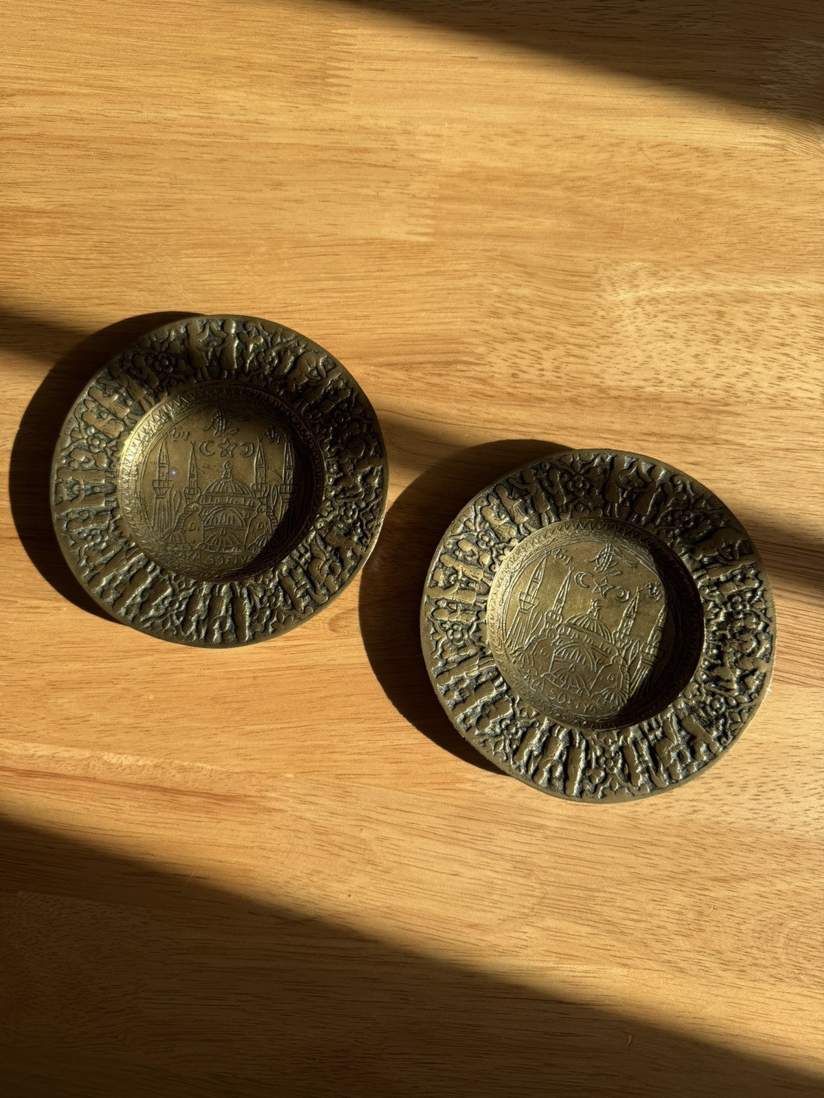 Vintage Turkish Pair Aya Sofia Brass Plates Candle Dish