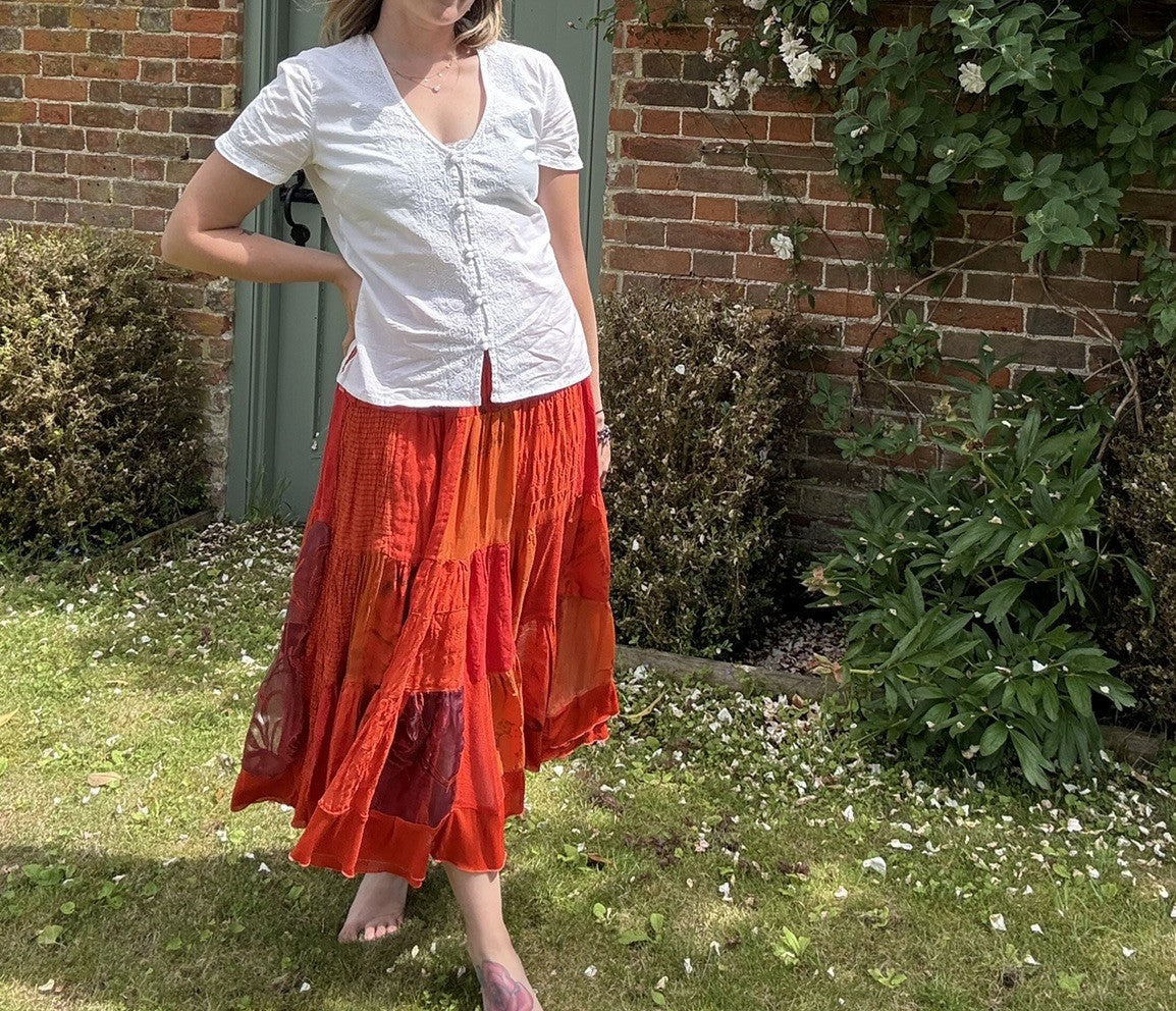 Vintage Size S 6-12 Orange Boho Patchwork Gypsy Skirt Sauna Pasitea