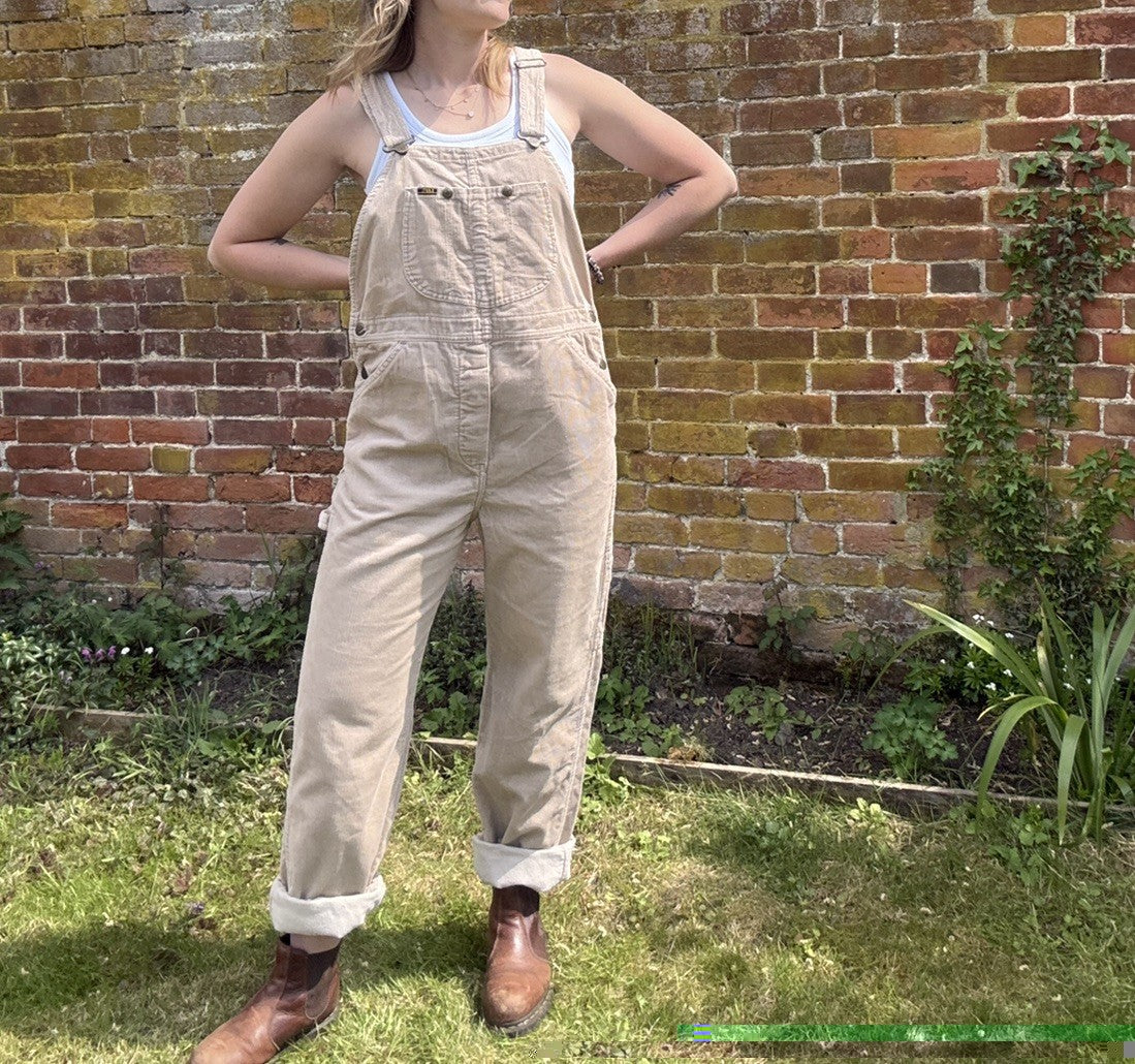 Vintage Size M 10-14 Beige Tan Corduroy Worker Carpenter Dungarees Lee