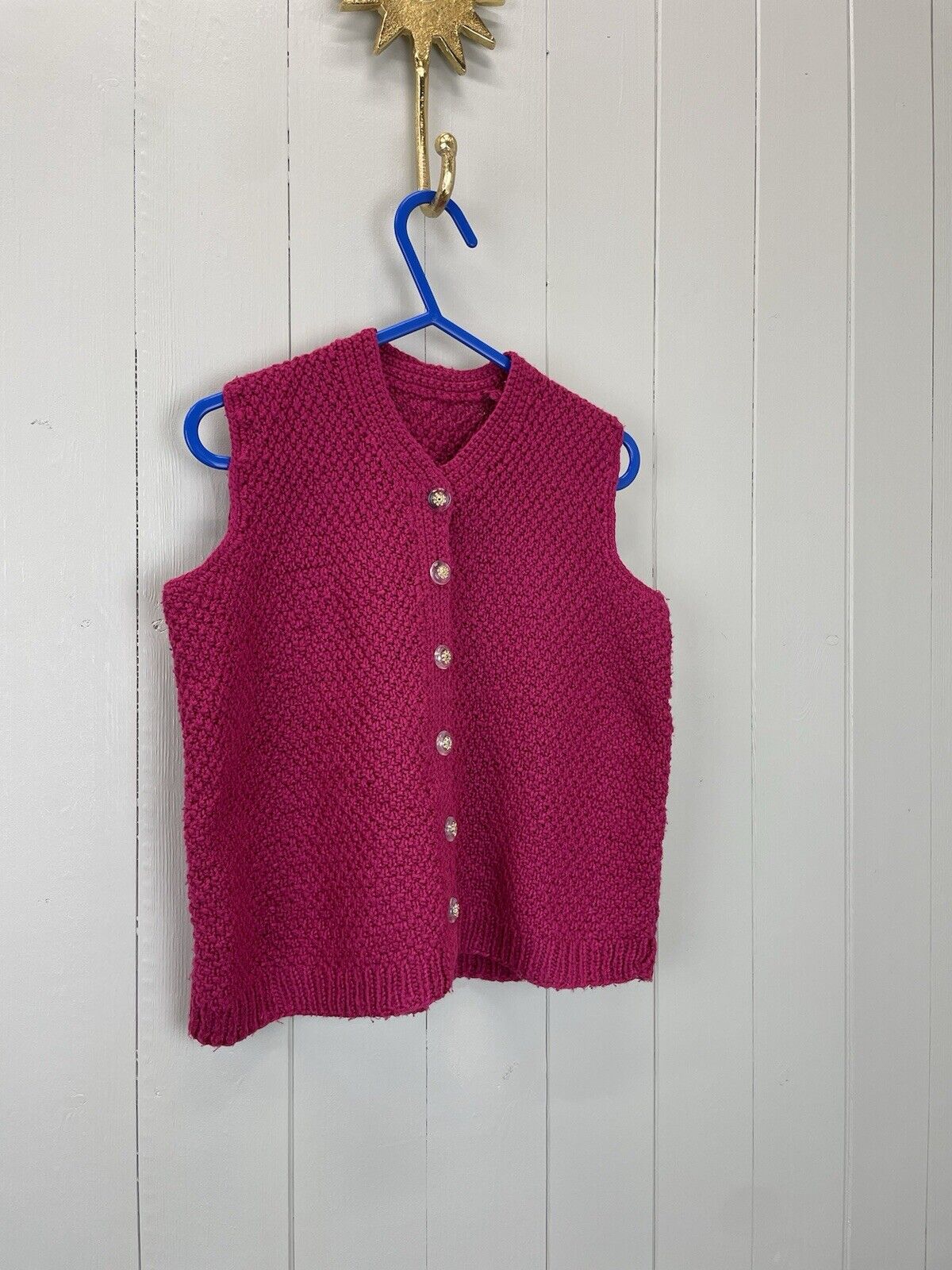 Vintage Aged 4-5 Years Girls Pink Handmade Knit Vest Waistcoat