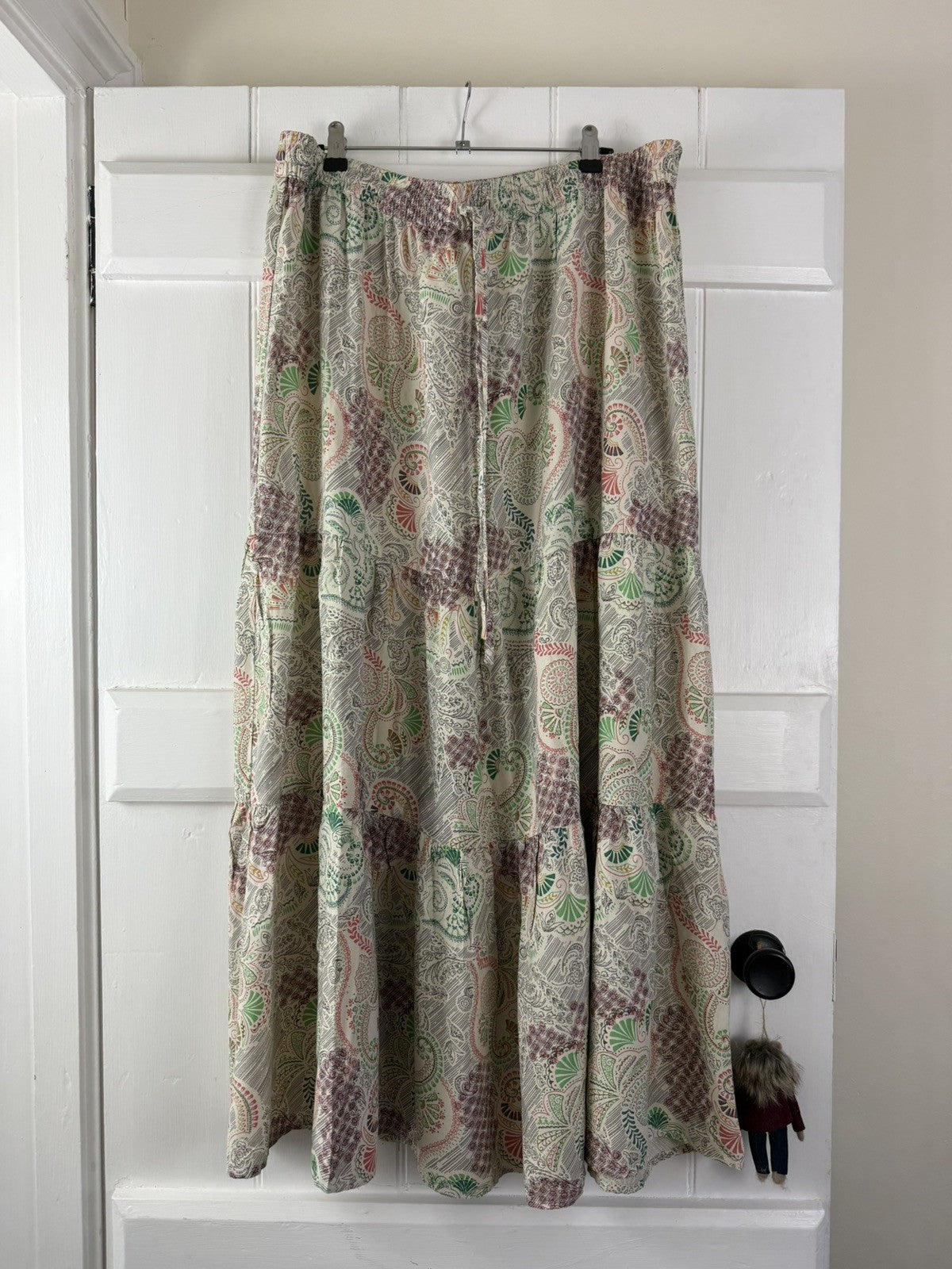 Size 16 Cream Boho Patterned Tiered Midi Maxi Skirt Indigo M&S