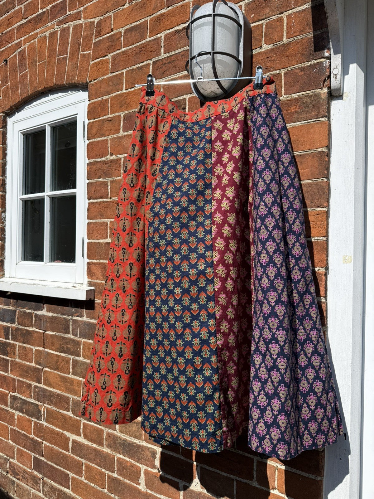 Size 14 Indian Block Print Patchwork Cotton Midi Skirt TOAST
