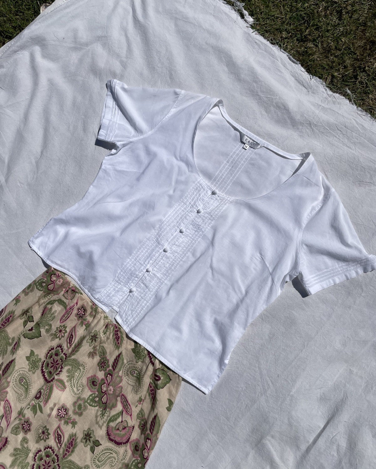 Vintage Size 14 White Indian Cotton Peasant Folk Blouse T-Shirt EAST