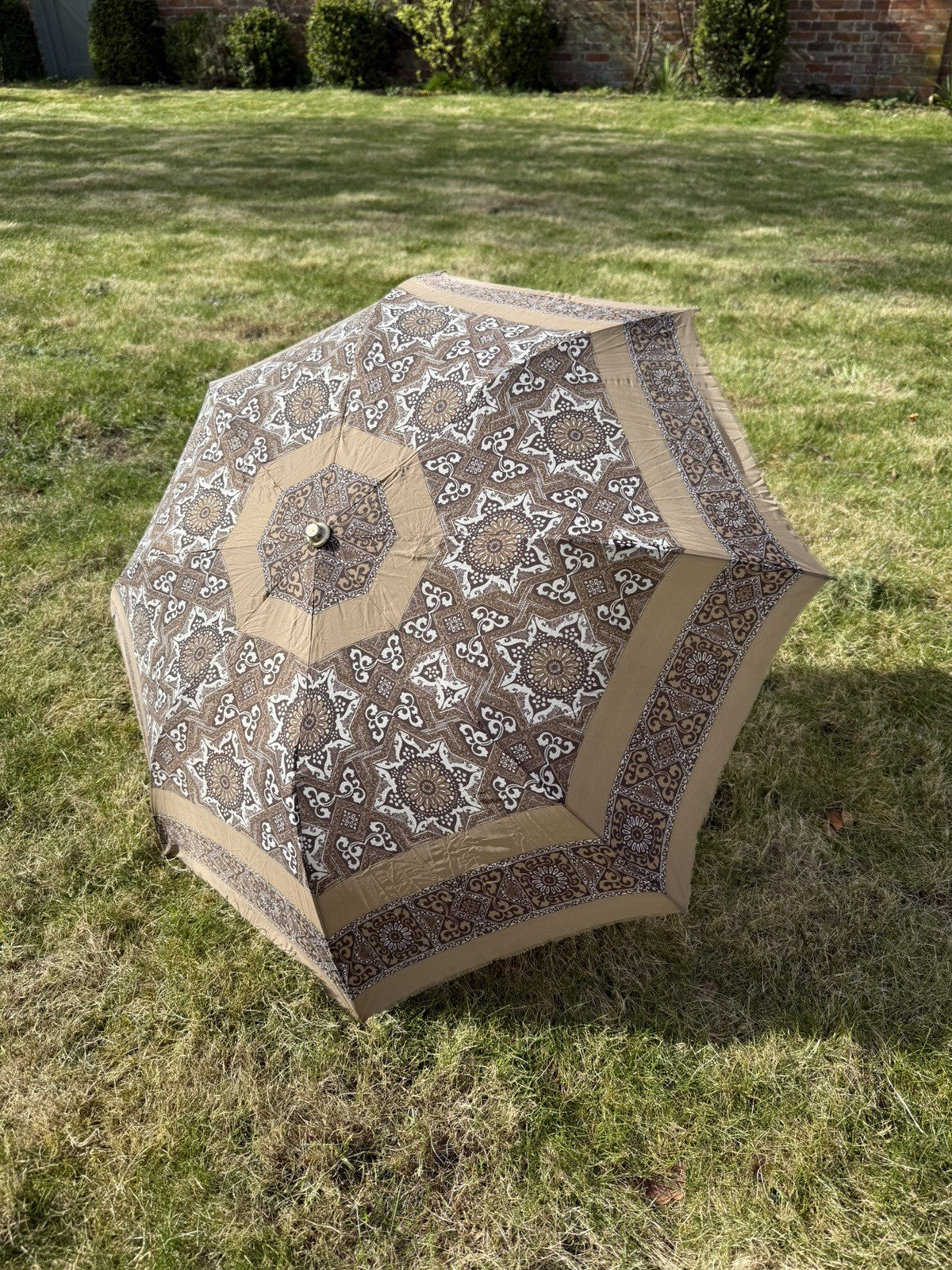 Vintage 1970s Brown Boho Paisley Umbrella Sun Shade