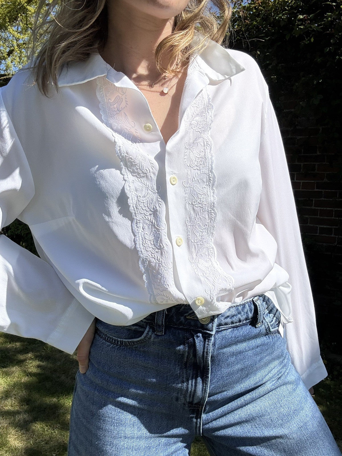 Vintage Size XL 14 & 16 Embroidered Lapel White Blouse St Michael