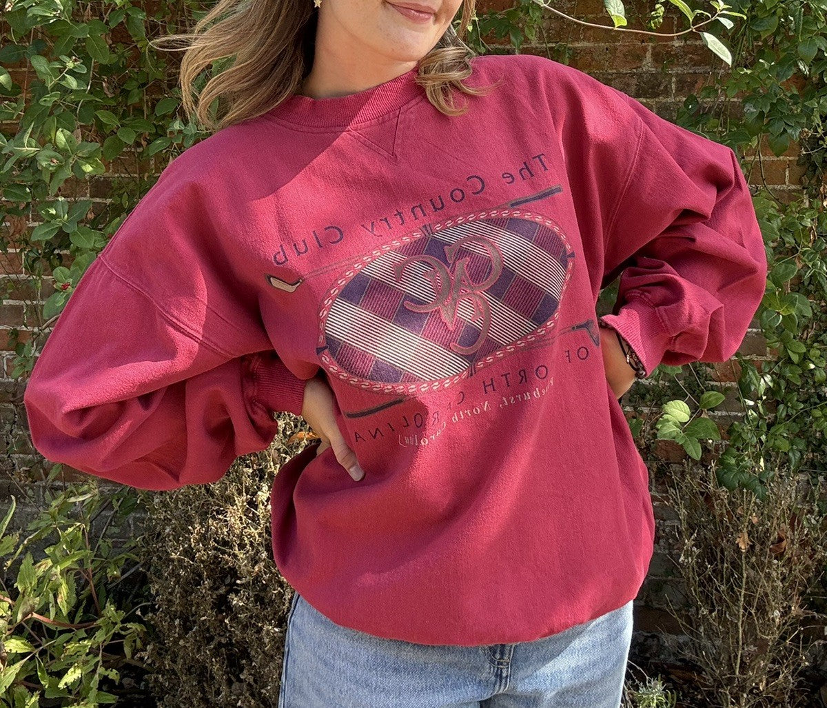 Vintage Size L/XL 14-20 Burgundy Country Club 100% Cotton Sweatshirt