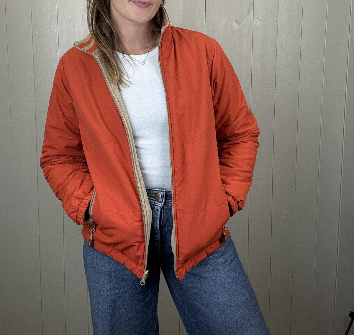 Vintage Size S 6 & 8 Orange Fleece Lined Reversible Zip Up Jacket Bossini