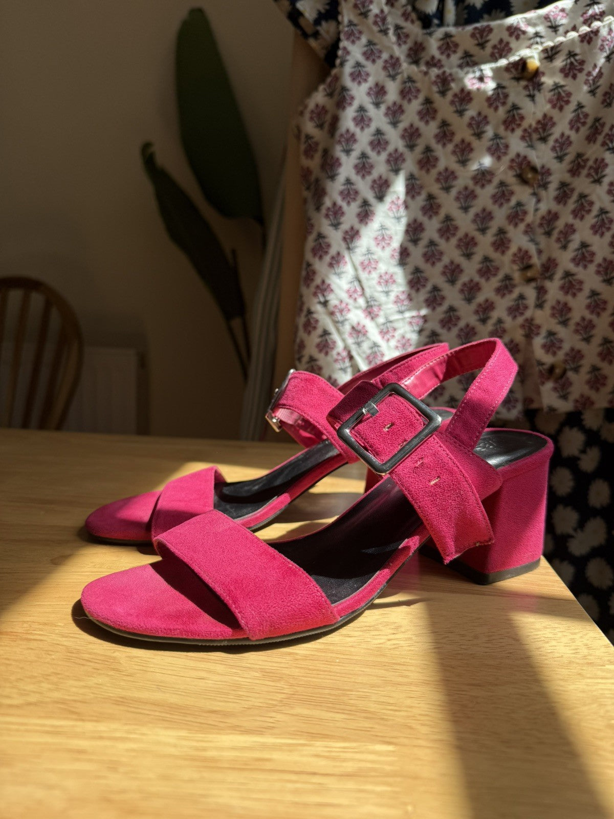 Size UK 5.5 Hot Pink Block Heel Strappy Sandal Heel M&S