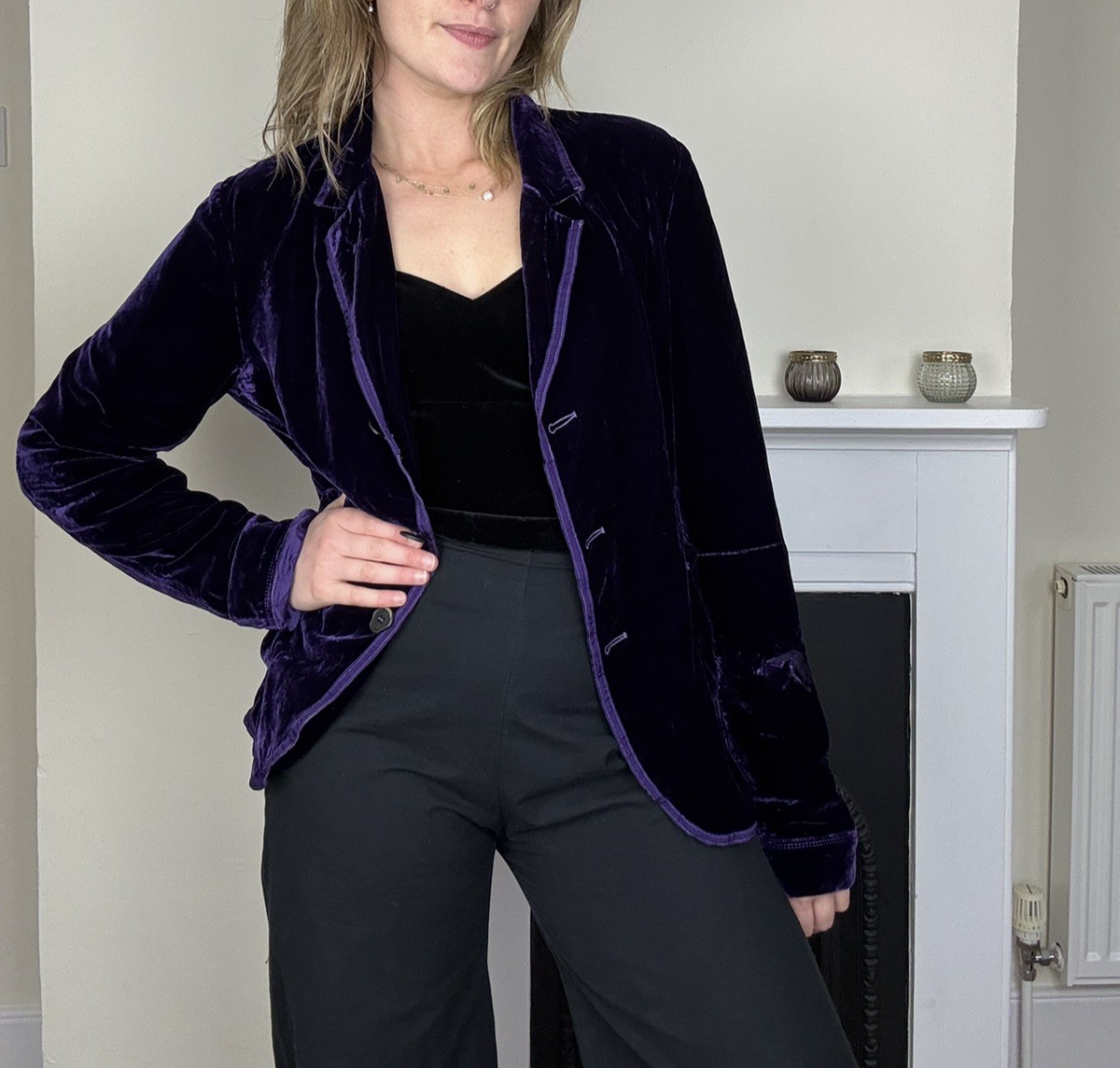 Vintage Size M 8-12 Dark Purple Velvet Blazer Jacket  Marithe Francois Girbaud