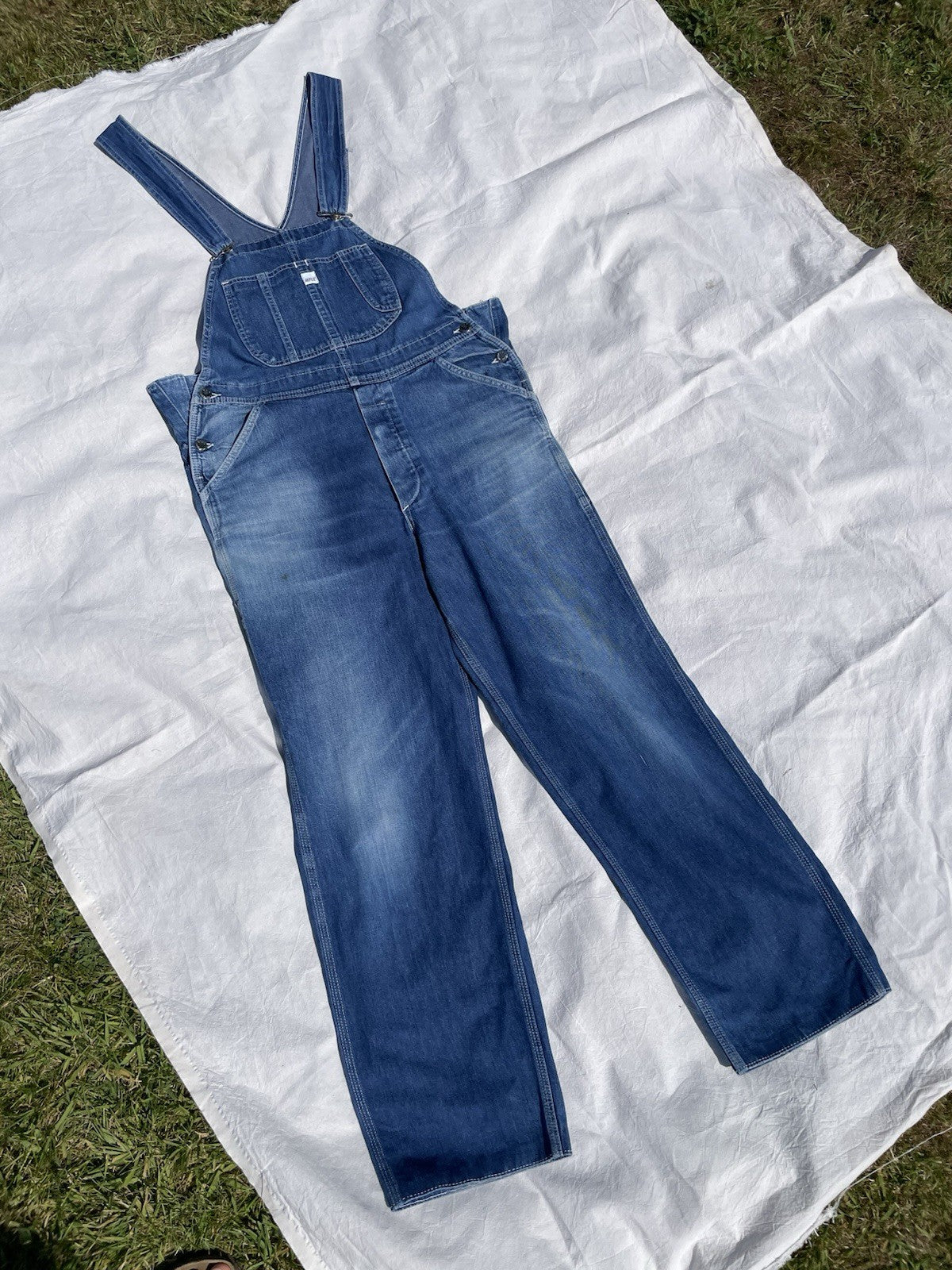 Vintage 90s Size 2XL 14-18 Blue Denim Worker Carpenter Dungarees Rifle