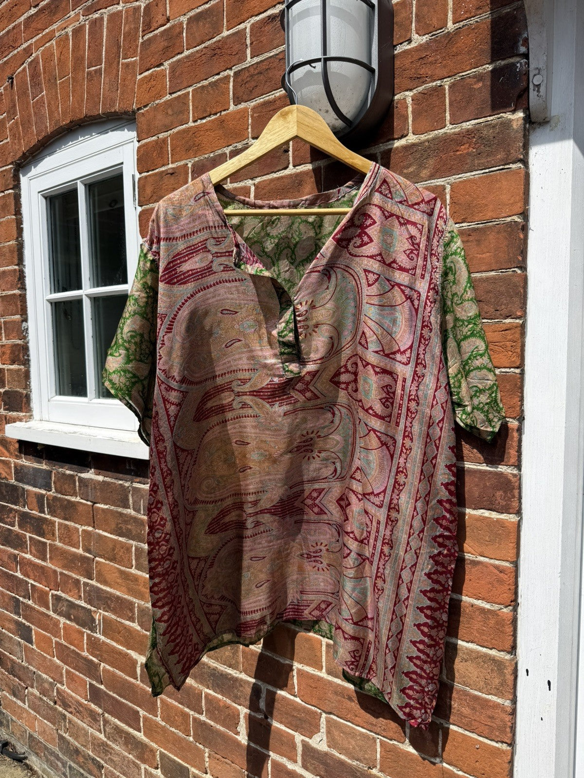 Vintage Size XL 16-20 Lightweight Patchwork Boho Silk Summer Top