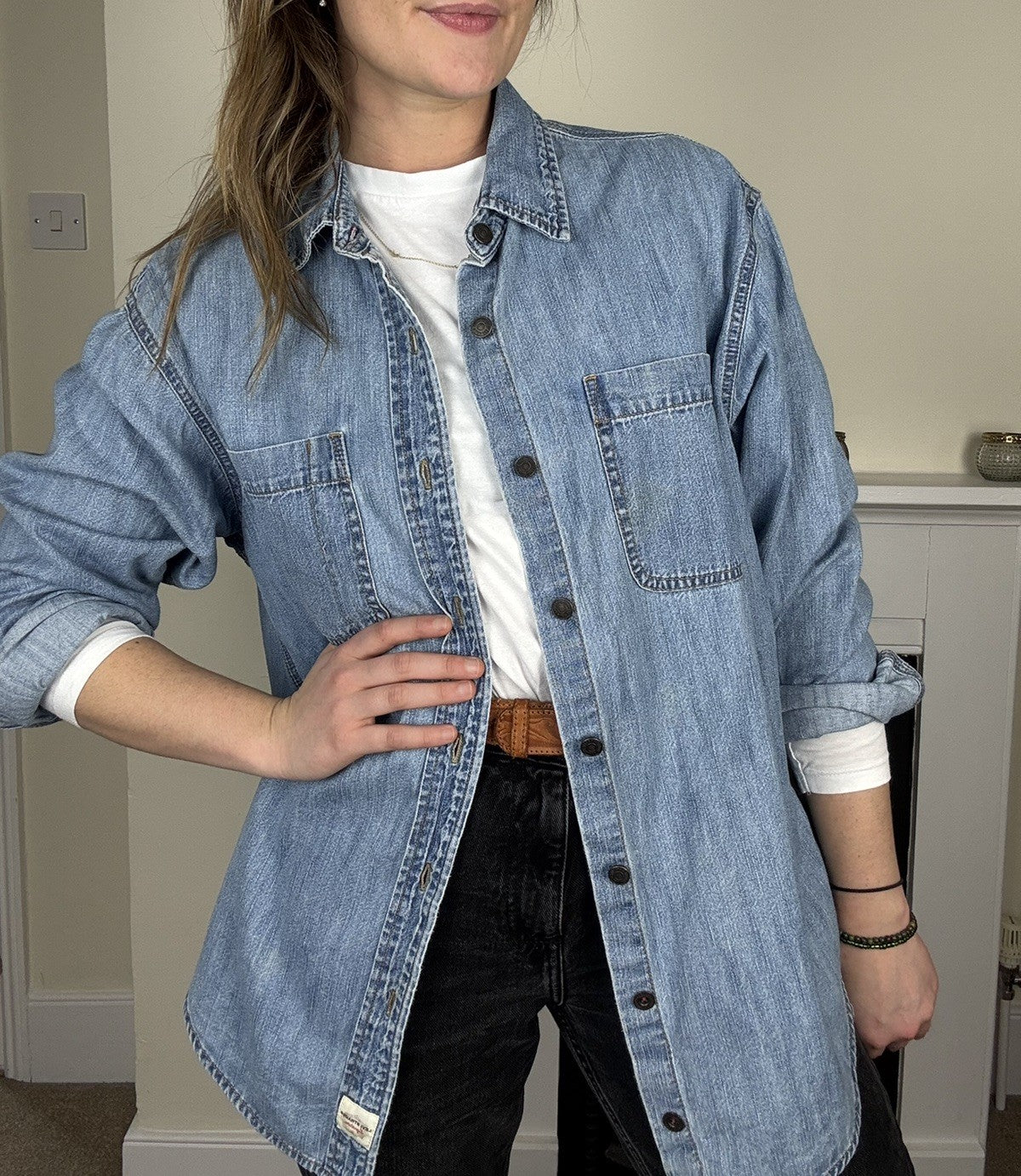 Vintage Size L 10-16 Blue Western Worker Levi's Signature Denim Shirt