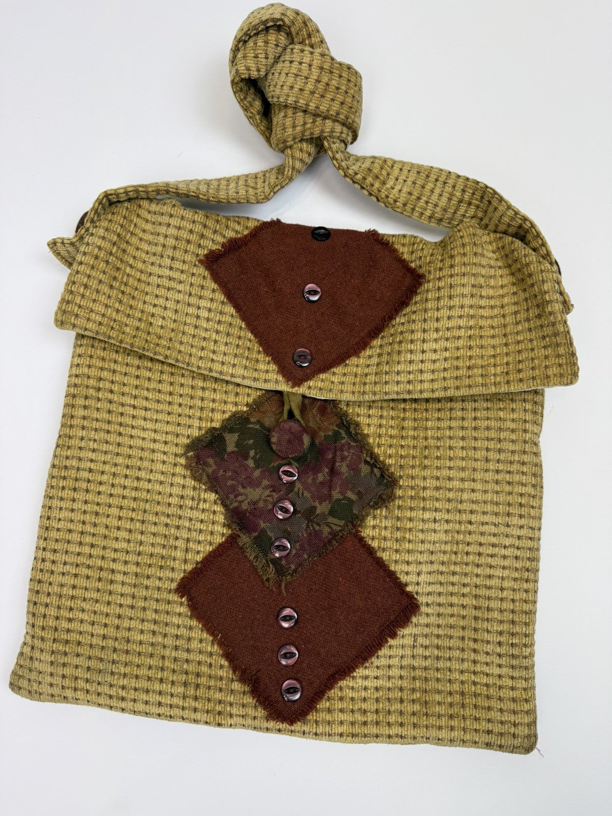 Vintage Handmade Brown Patchwork Crossbody Carpet Bag