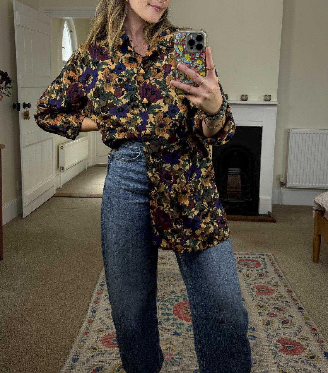 Vintage Size L 14-18 Autumnal Floral Wool Shirt Jacket by Penny Plain