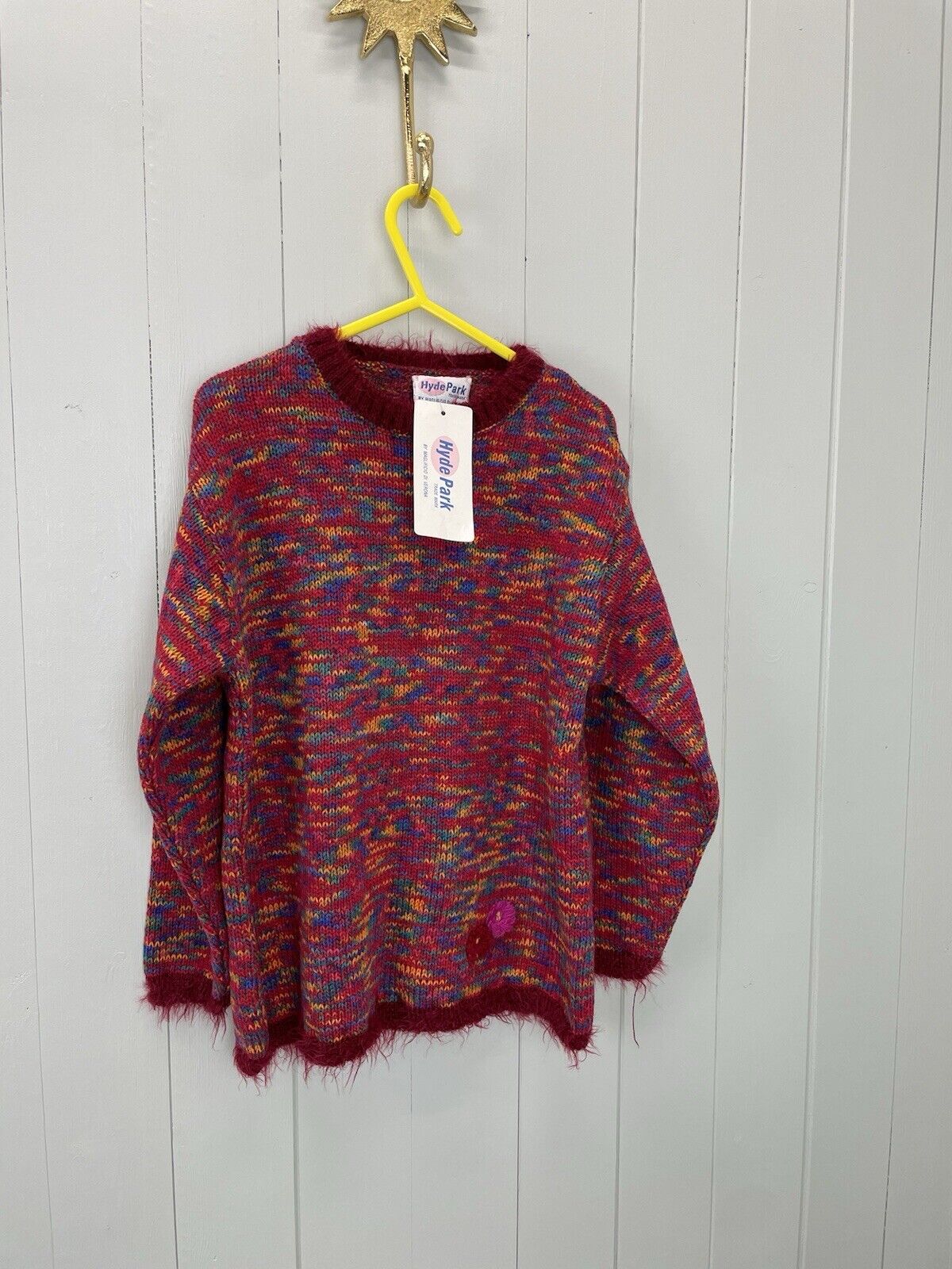 BNWT Vintage Aged 7 Years Girls Pink Red Rainbow Striped Knit Jumper Hyde Park