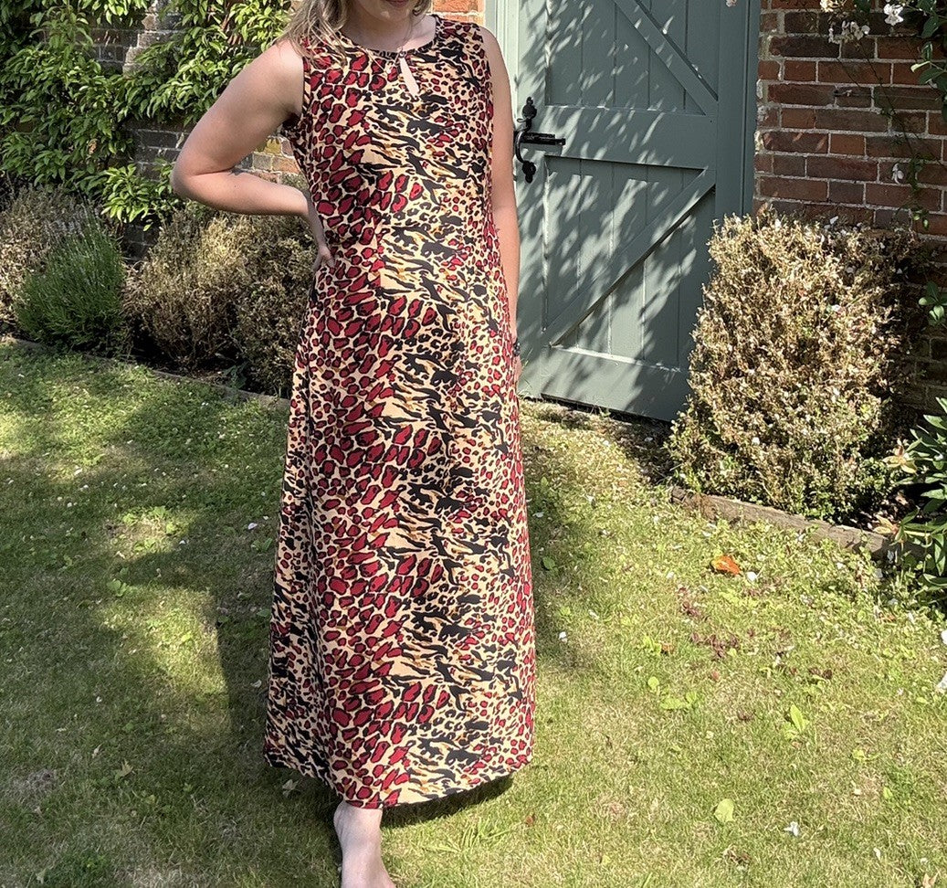 Vintage Size M 10-12 Leopard Animal Print Sleeveless Midi Dress Premier