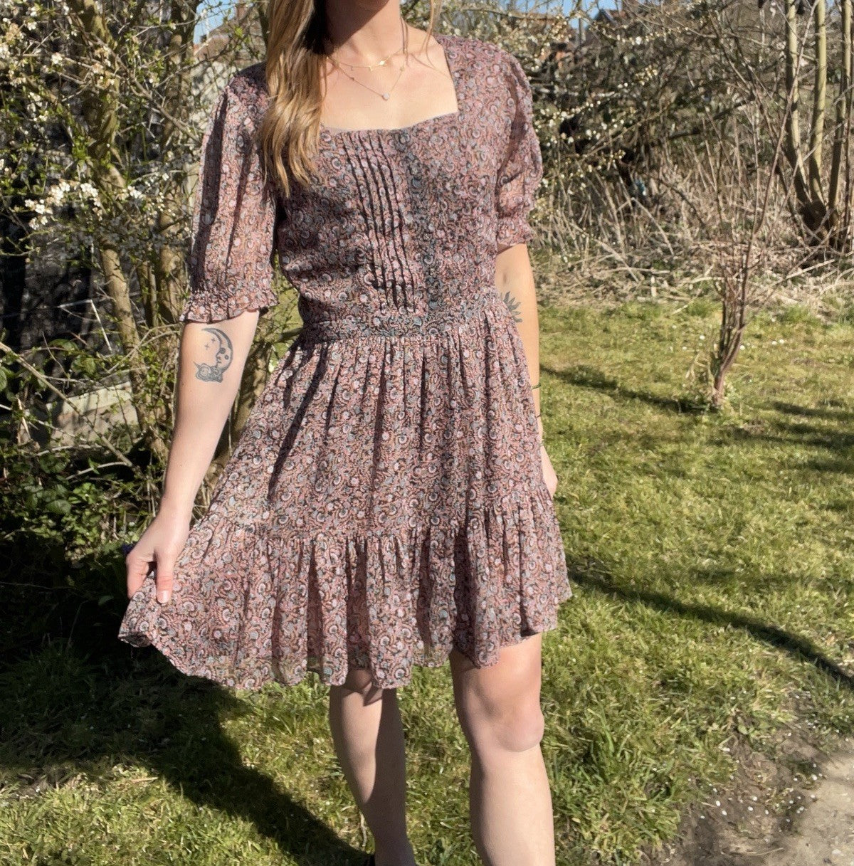 Size 8 Boho Paisley Floral Frill Tea Summer Dress Walter Baker