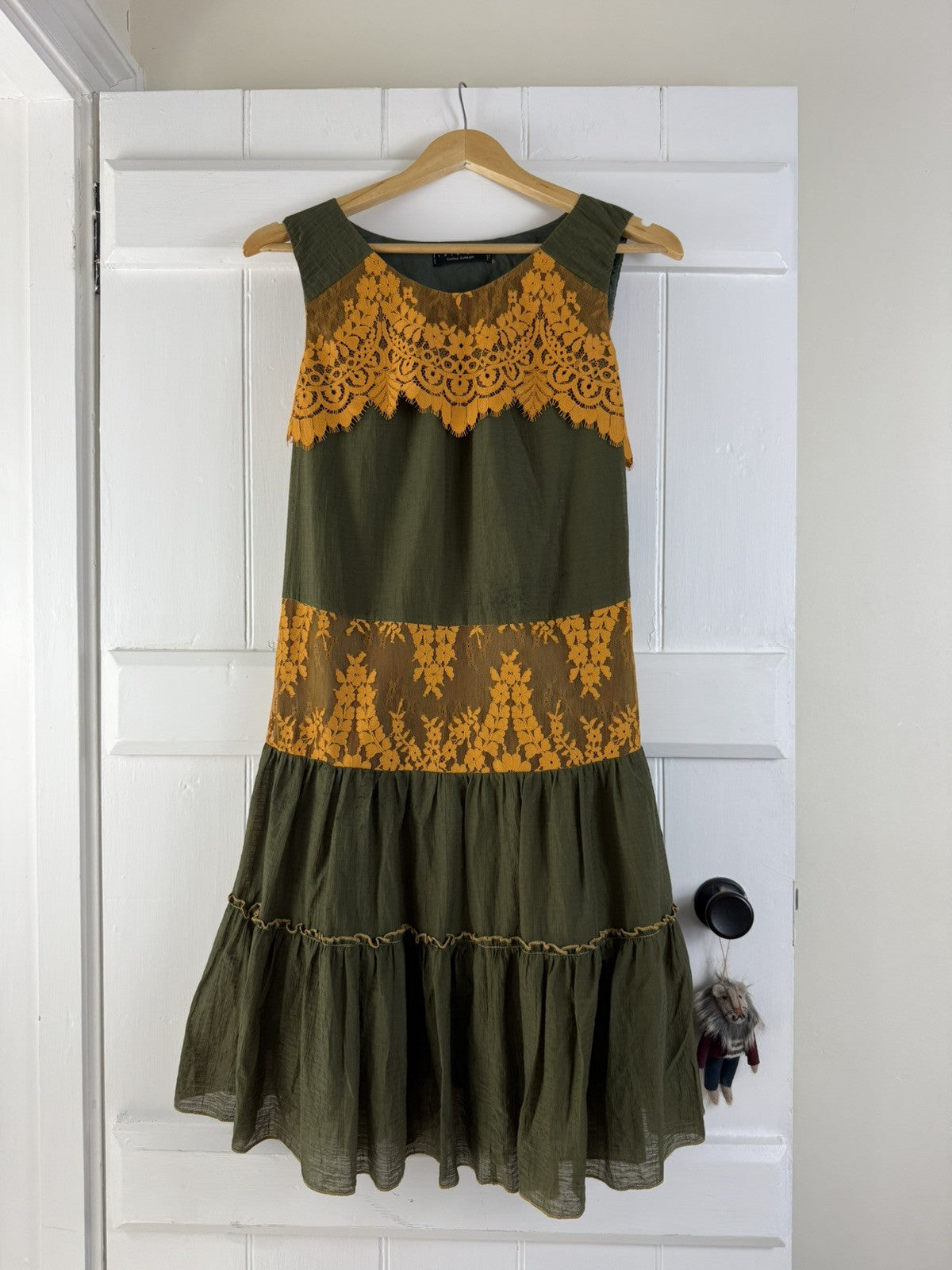 Size M 8-12 Green Orange Lace Overlay Tiered Midi Dress Twinset Simona Barbieri
