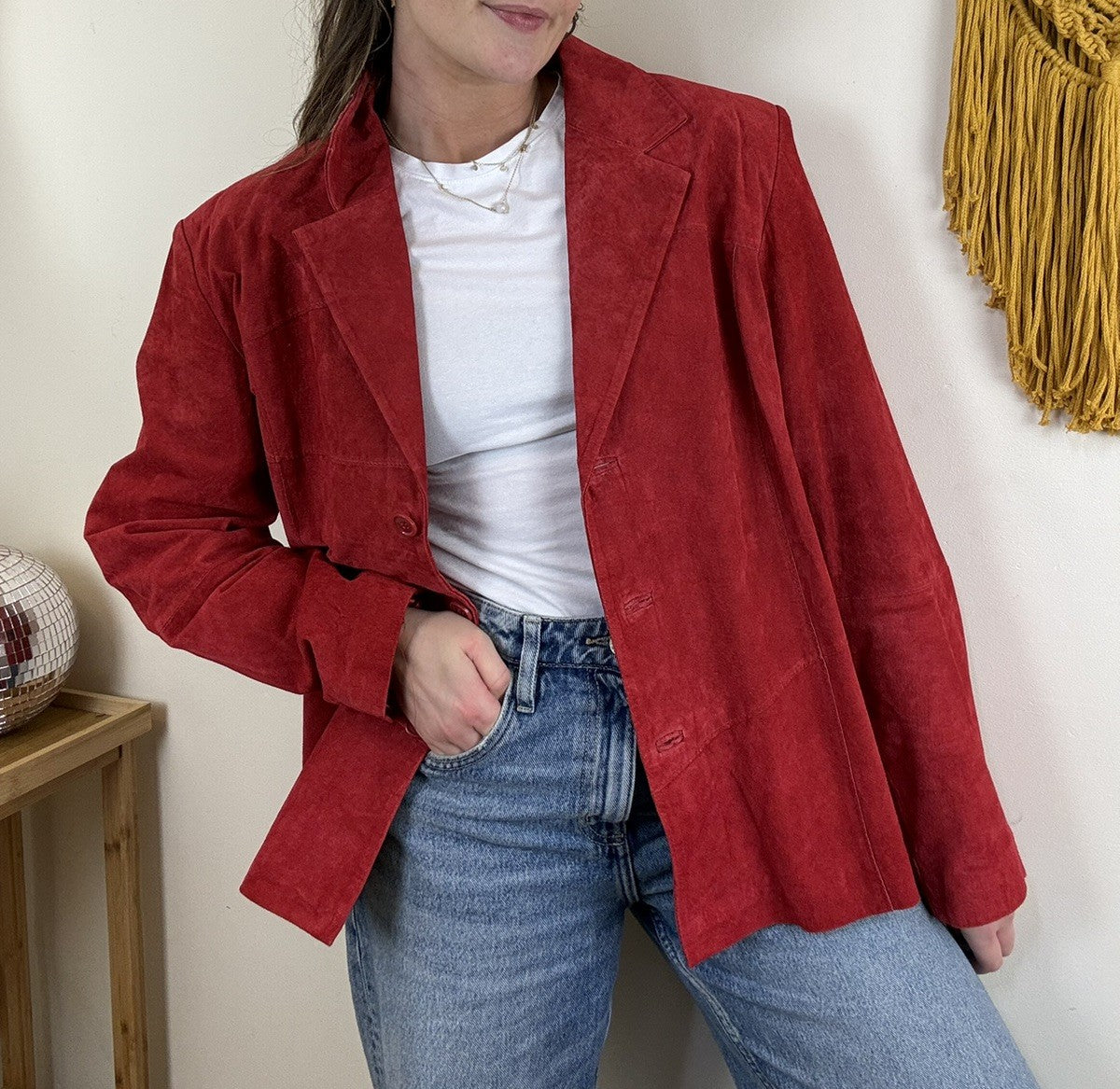 Vintage Size XL 14-18 Red Genuine Suede Leather Jacket Hudson