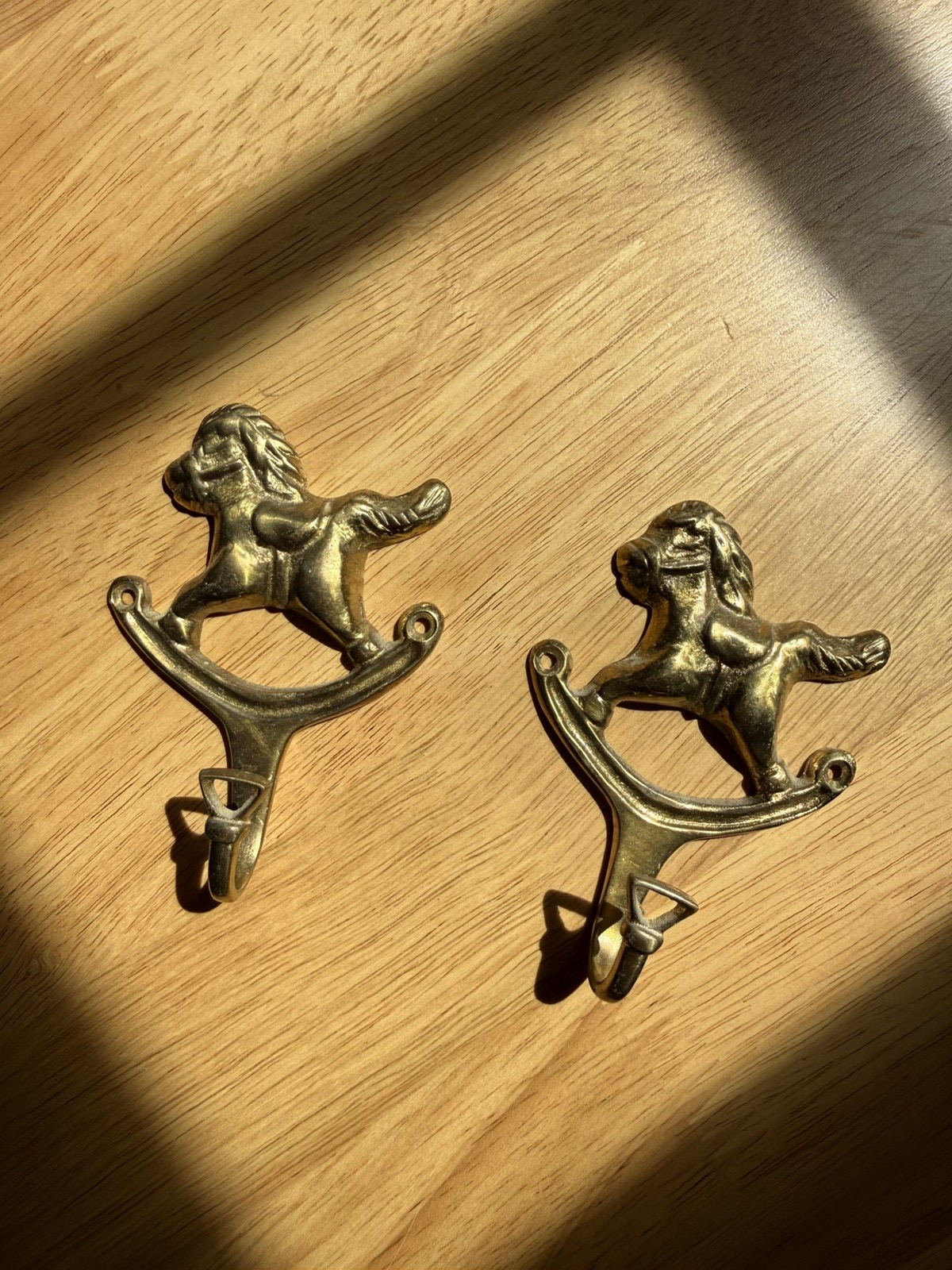 Vintage Pair of Brass Horse Pony Hooks Wall Hooks