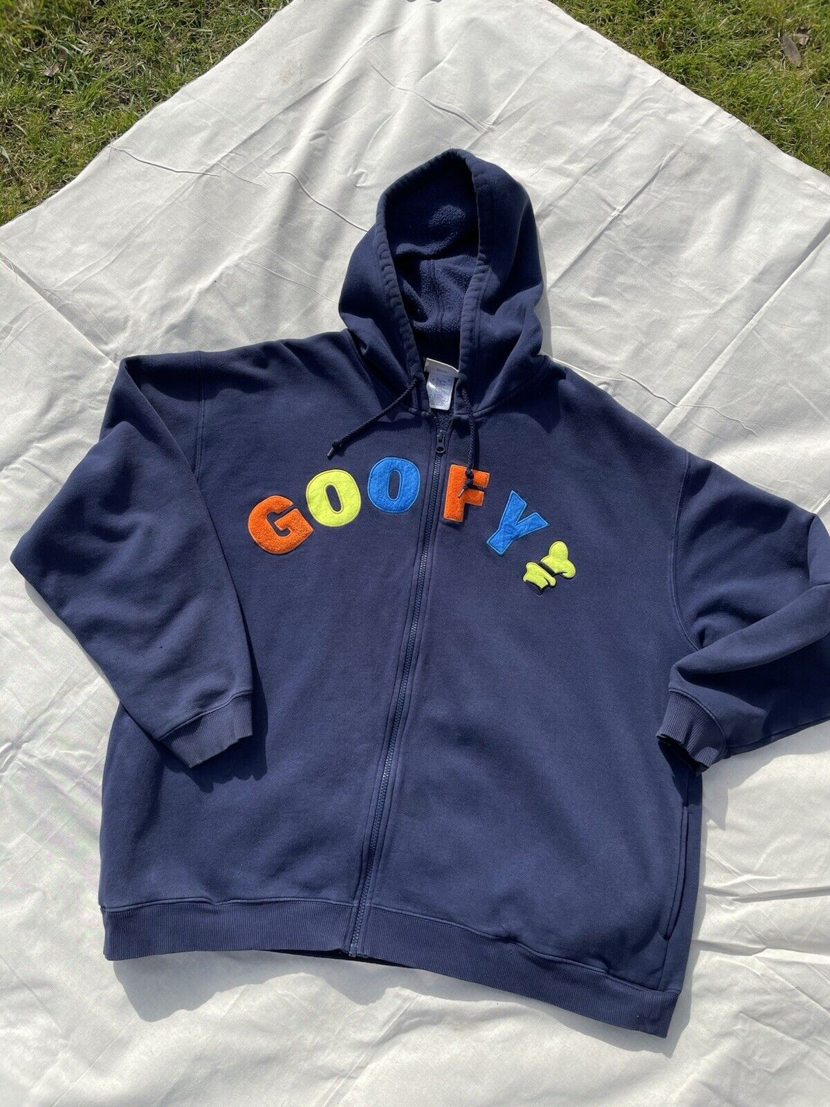 Vintage Size 2XL 16-24 Navy Goofy Full Zip Cotton Hoodie Disneyland Resort