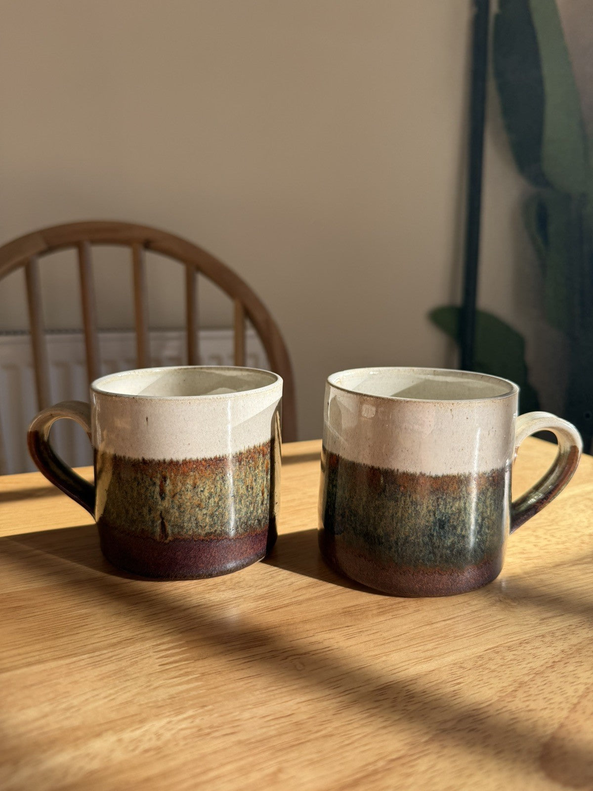 Pair Of Brown Earthy Studio Pottery Mugs