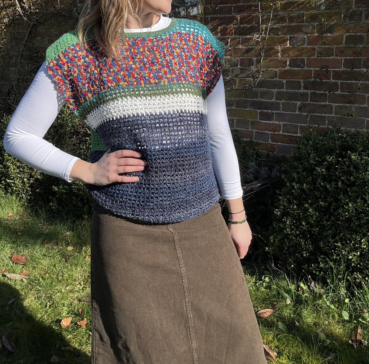 Vintage Size XL 14-18 Green Earthy Boho Knit Vest Tank Top