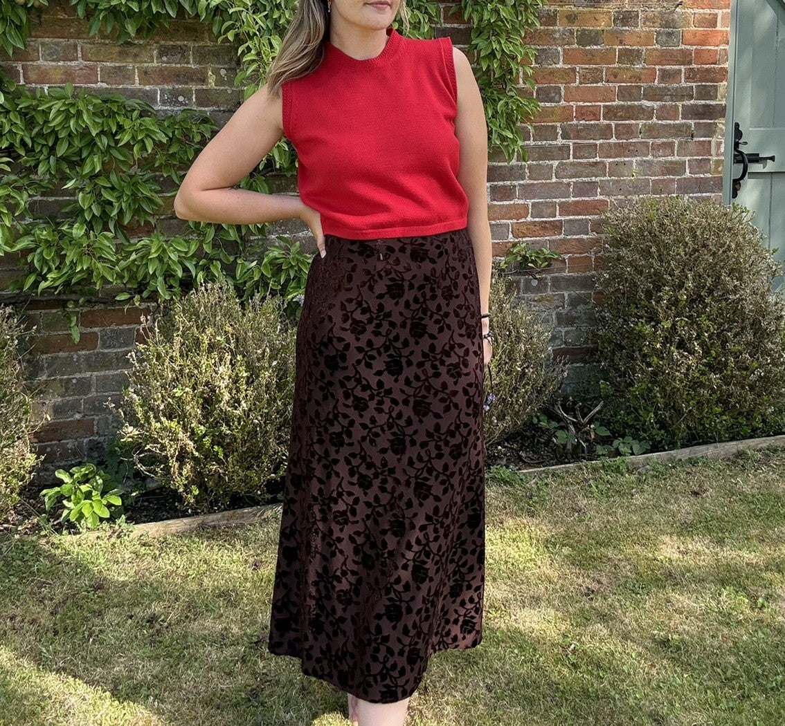 Vintage Size M 10-12 Brown Boho Fairy Devoré Velvet Midi Skirt L'Altra Moda