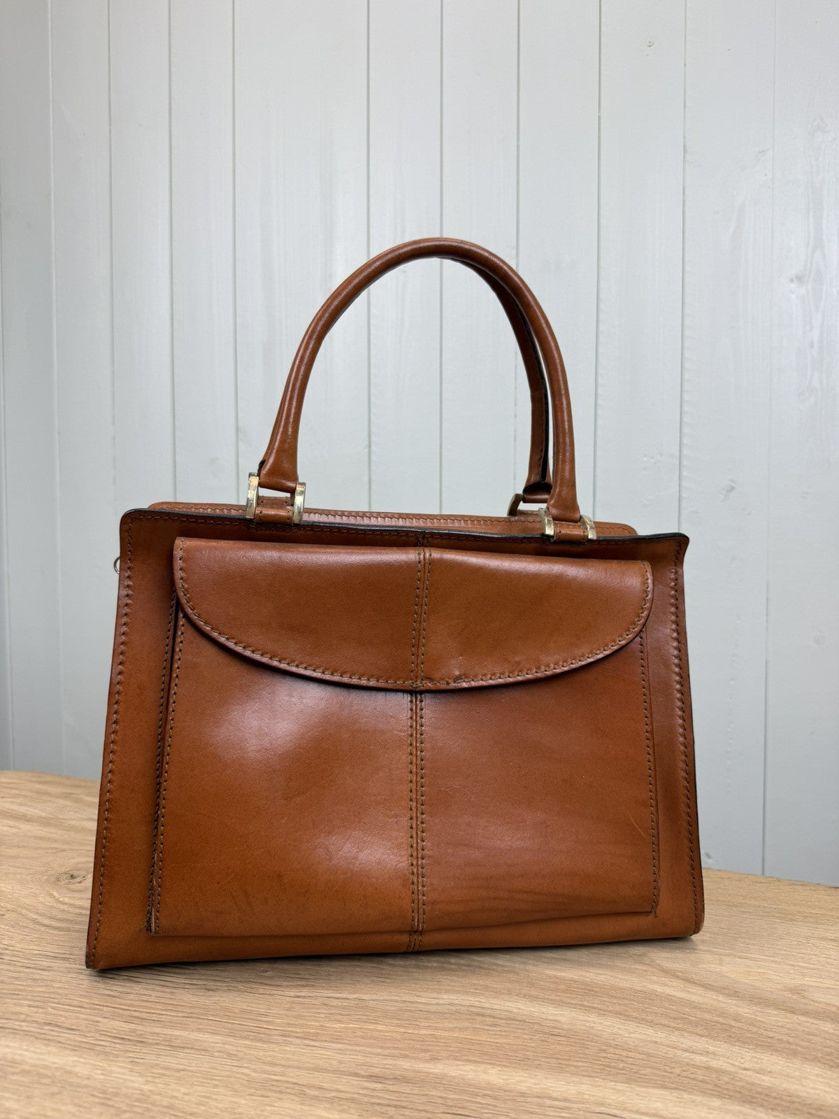 Vintage Tan Brown Genuine Leather Shoulder Bag Handbag Mifor
