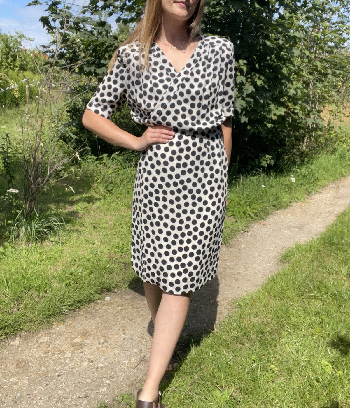 Vintage Valentino Size 8 Black & White Silk Polka Dot Wrap Dress