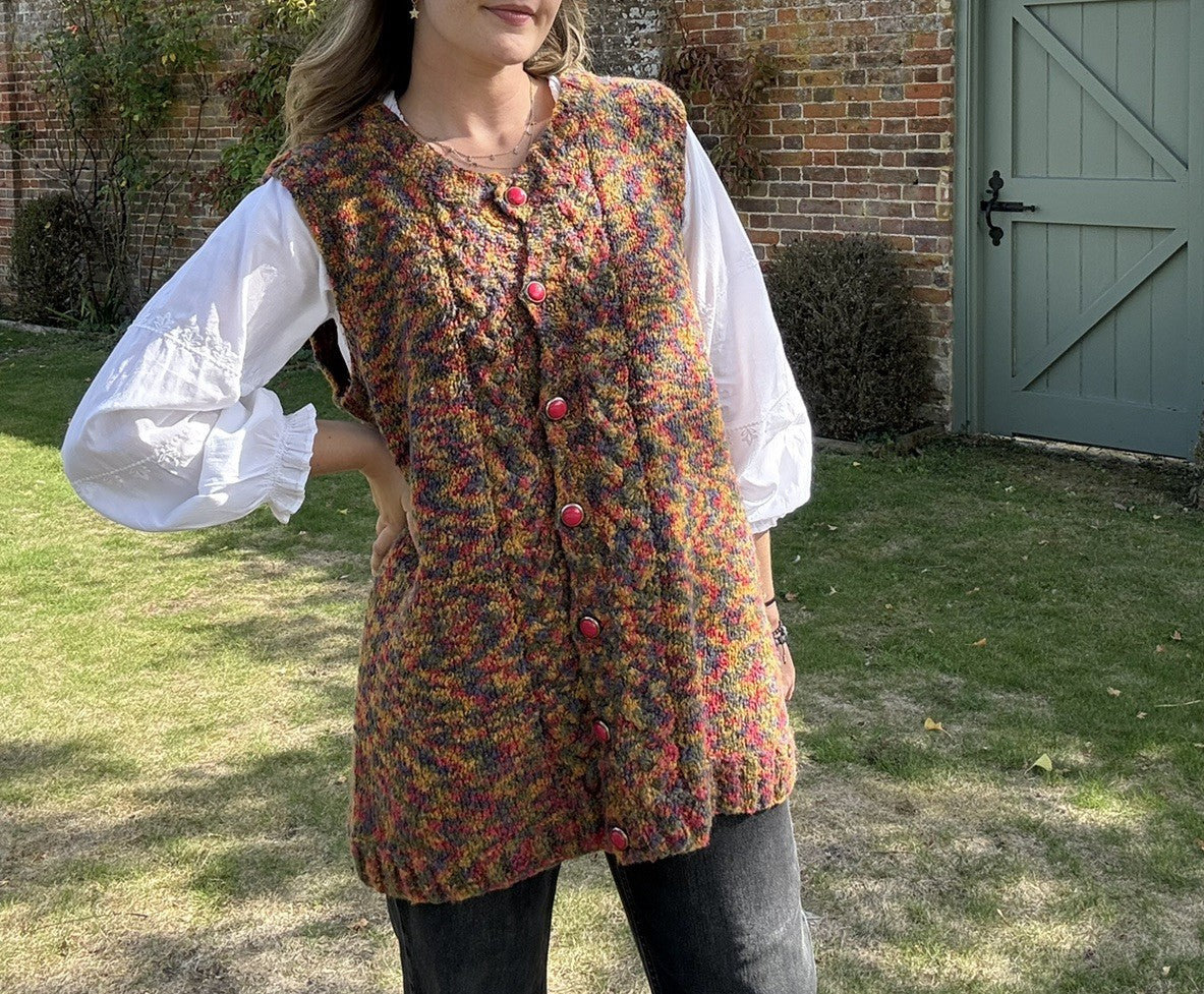 Vintage Size XL 16-22 Boho Hippy Earthy Rainbow Knit Vest Hand Knit