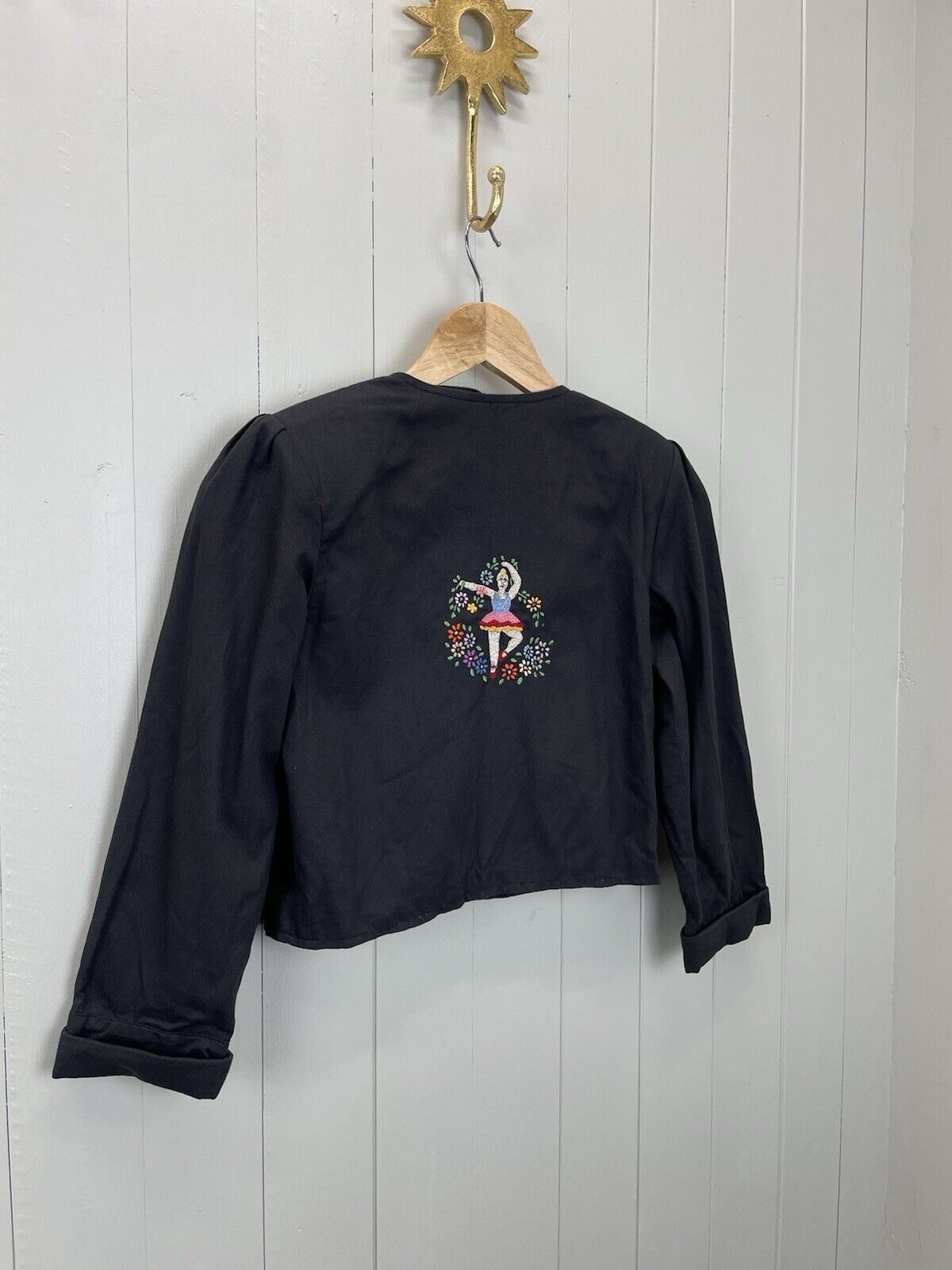 Vintage Aged 6-7 Years Black Cotton Ballerina Embroidered Jacket