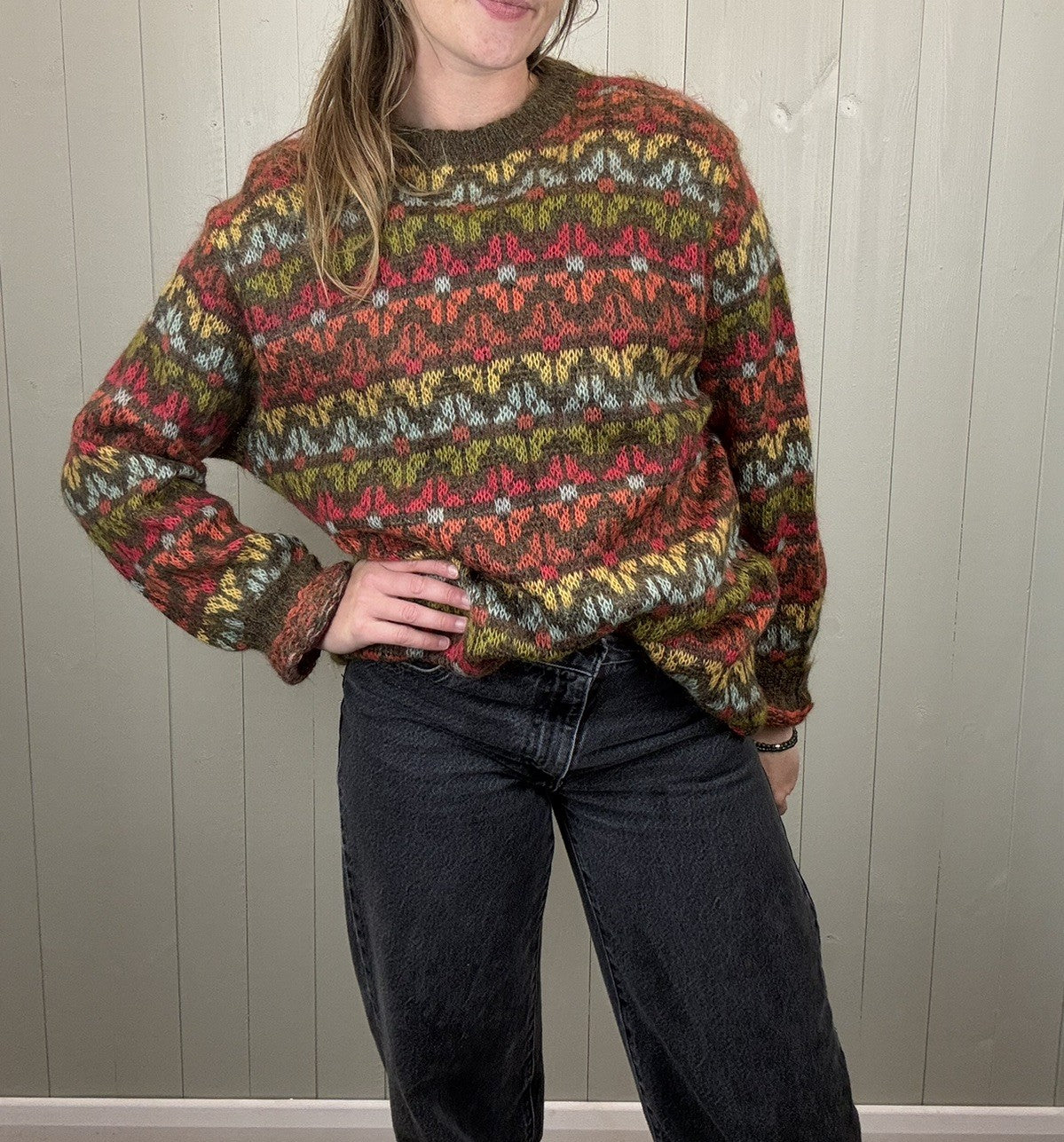 Vintage Size XL 10-16 Brown Multi Mohair Fluffy Knit Jumper Bennetton